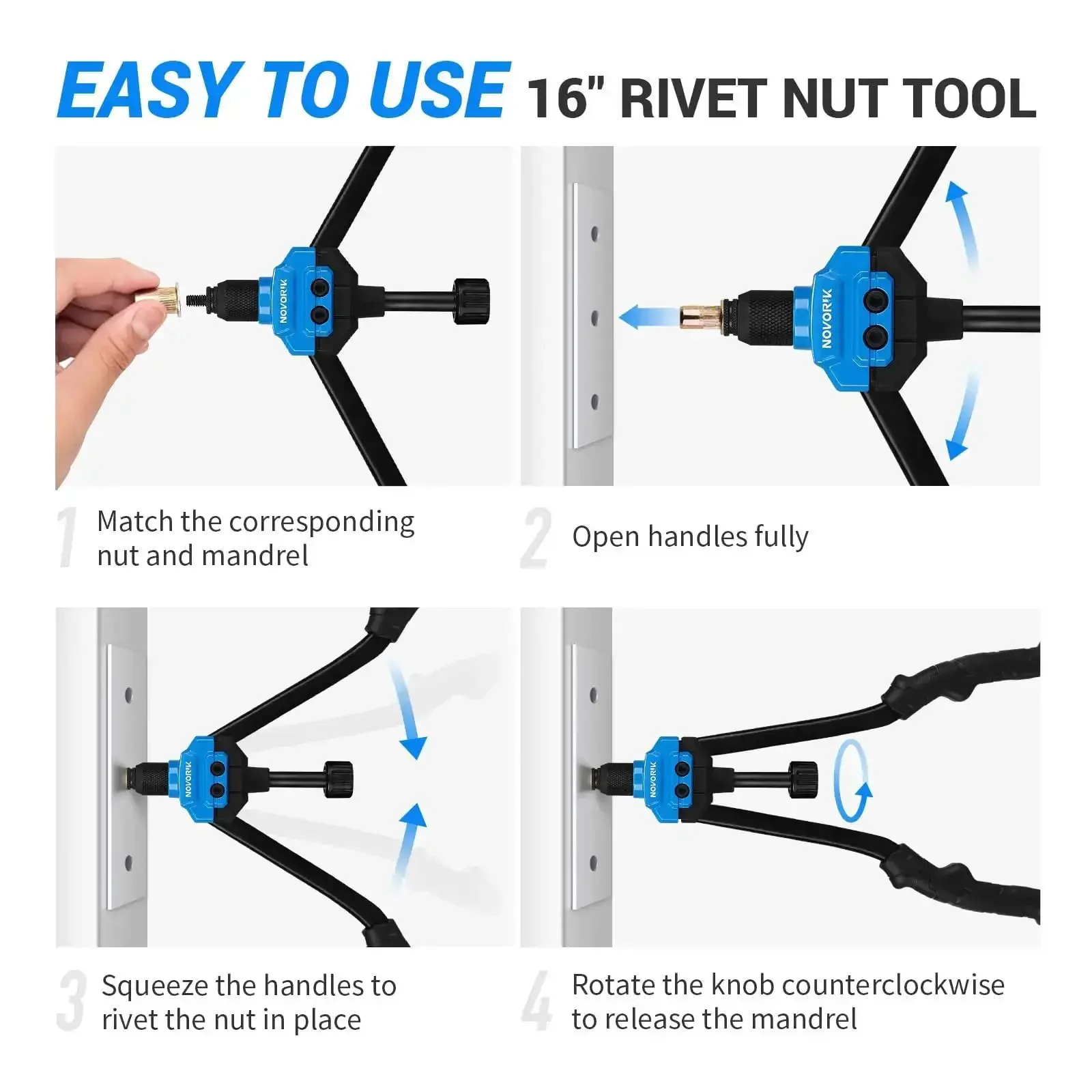 Pro Grade Rivet Nut Tool Kit, 16 Inch Riveter With 15 Mandrels, 182 Rivet Nuts And Rugged Carrying Case, All In One Rivnut Set For M3 To One Half Inch SAE And Metric Sizes, Built For Pros And DIYers - Image 5