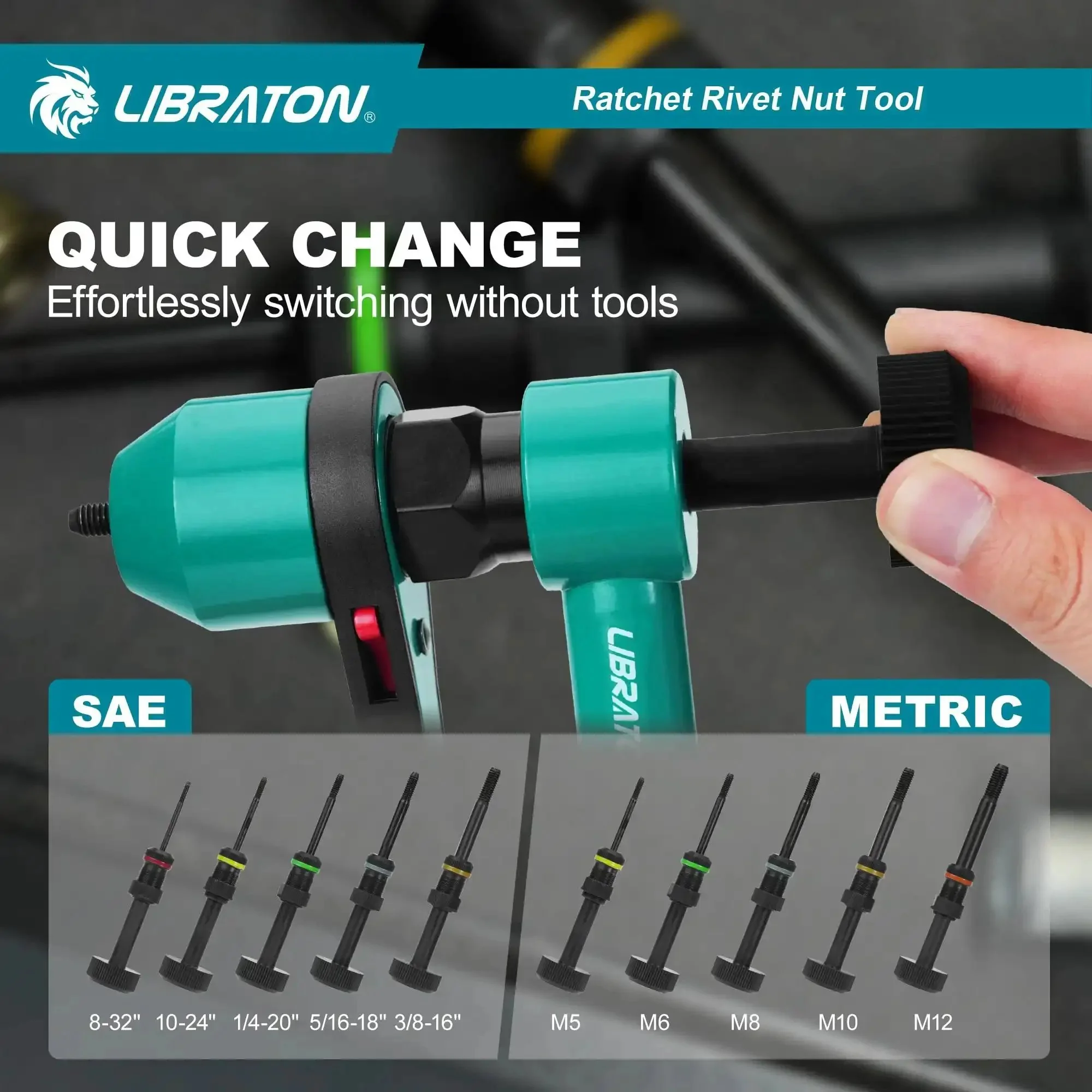 Pro Grade Rivet Nut Tool Kit With Ratchet Action For Auto Projects, Nutsert Gun With 10 SAE And Metric Mandrels, 100 Rivet Nuts, Tough Carry Case, Quick Change Inserts, Perfect For Automotive Fabrication - Image 8
