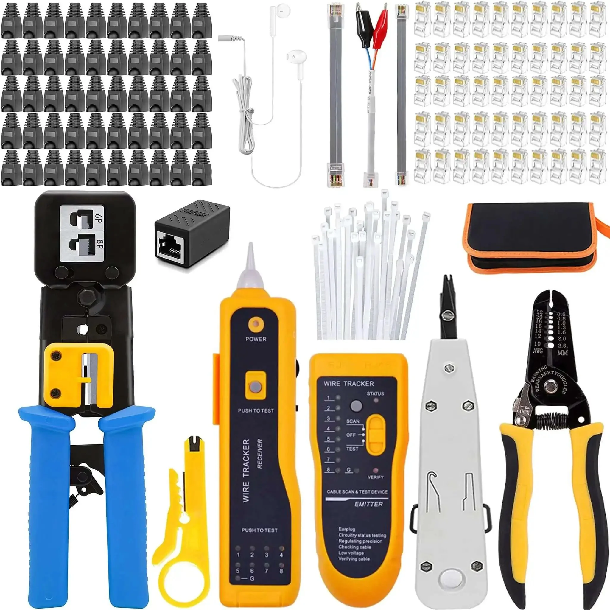 Pro Grade RJ45 Cat6 Crimp Tool Set With Pass Through Connectors For Ethernet Cabling Includes 50 Crimp Heads 50 Connector Covers 100 Cable Ties Stripper Pliers Punch Down Tool And Carry Case For Quick DIY And Professional Installations - Image 2