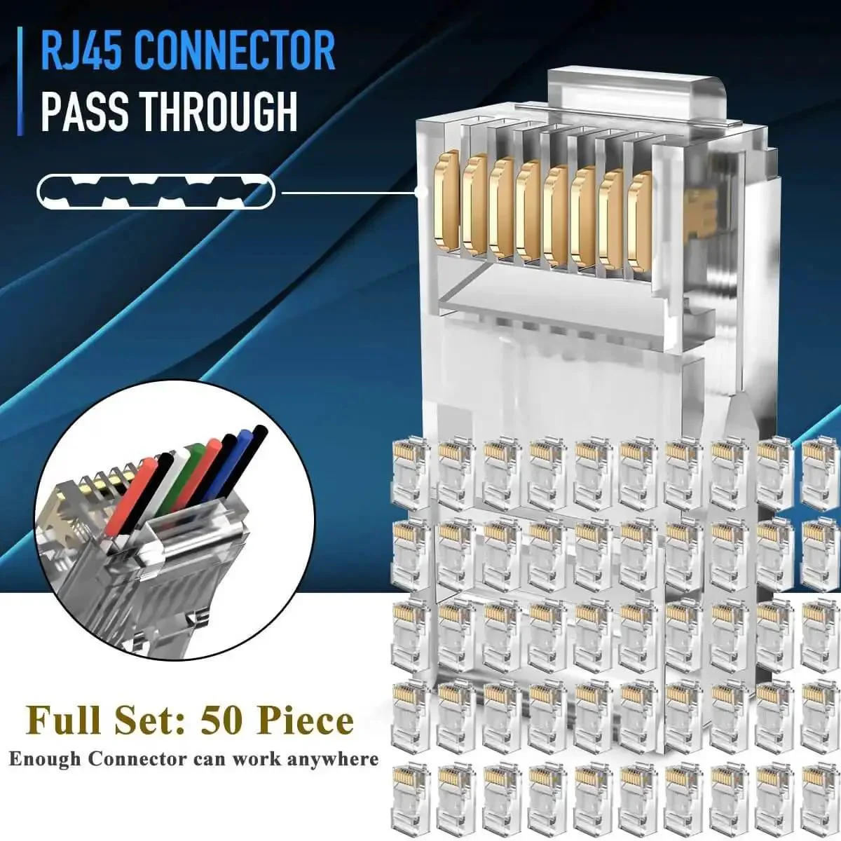 Pro Grade RJ45 Cat6 Crimp Tool Set With Pass Through Connectors For Ethernet Cabling Includes 50 Crimp Heads 50 Connector Covers 100 Cable Ties Stripper Pliers Punch Down Tool And Carry Case For Quick DIY And Professional Installations - Image 3