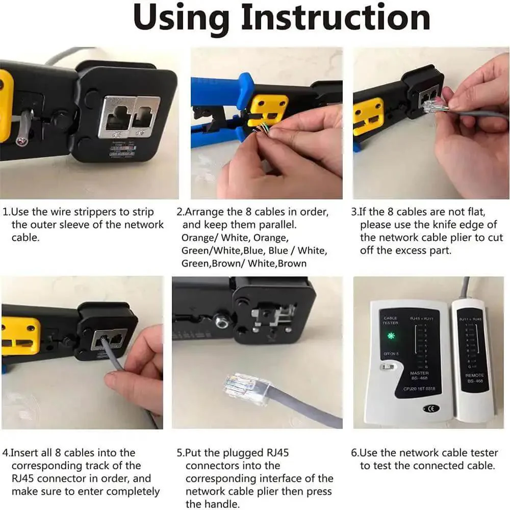 Pro Grade RJ45 Cat6 Crimp Tool Set With Pass Through Connectors For Ethernet Cabling Includes 50 Crimp Heads 50 Connector Covers 100 Cable Ties Stripper Pliers Punch Down Tool And Carry Case For Quick DIY And Professional Installations - Image 7
