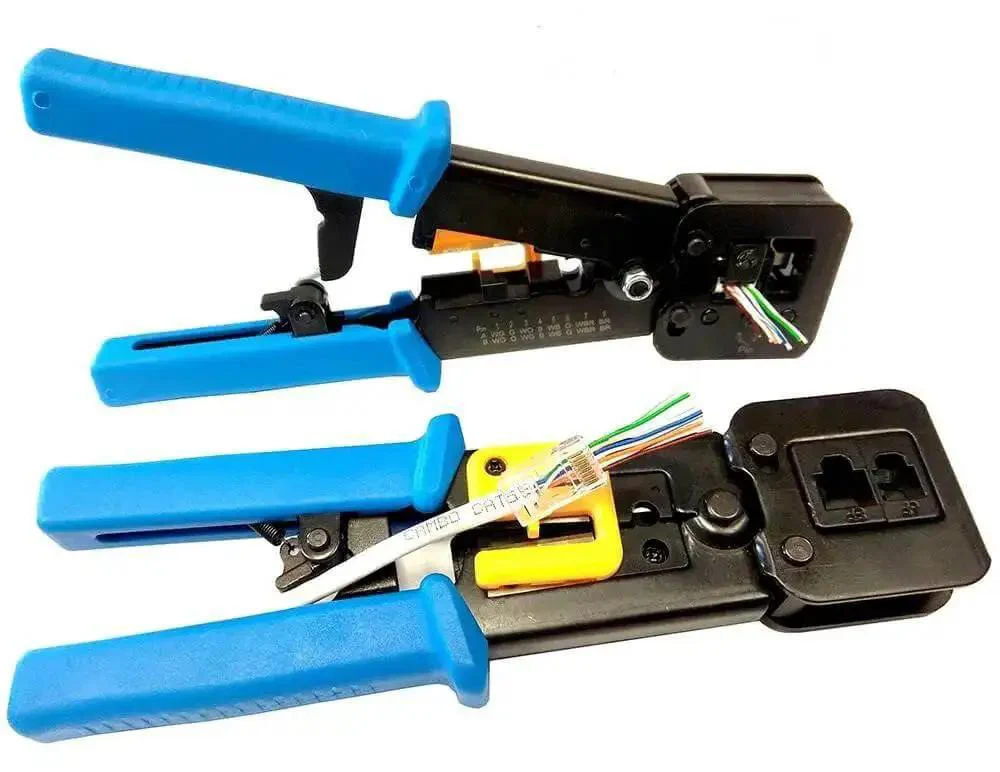 Pro Grade RJ45 Crimp Tool Pass Through Kit With 5 Replacement 8 Pin Blades For Cat5 Cat5e Cat6 Ethernet Cables RJ11 RJ12 End And Regular Pass Through Connectors Cuts Strips And Crimps Twisted Pair Cable Includes 1 Tool And 5 Blades - Image 5