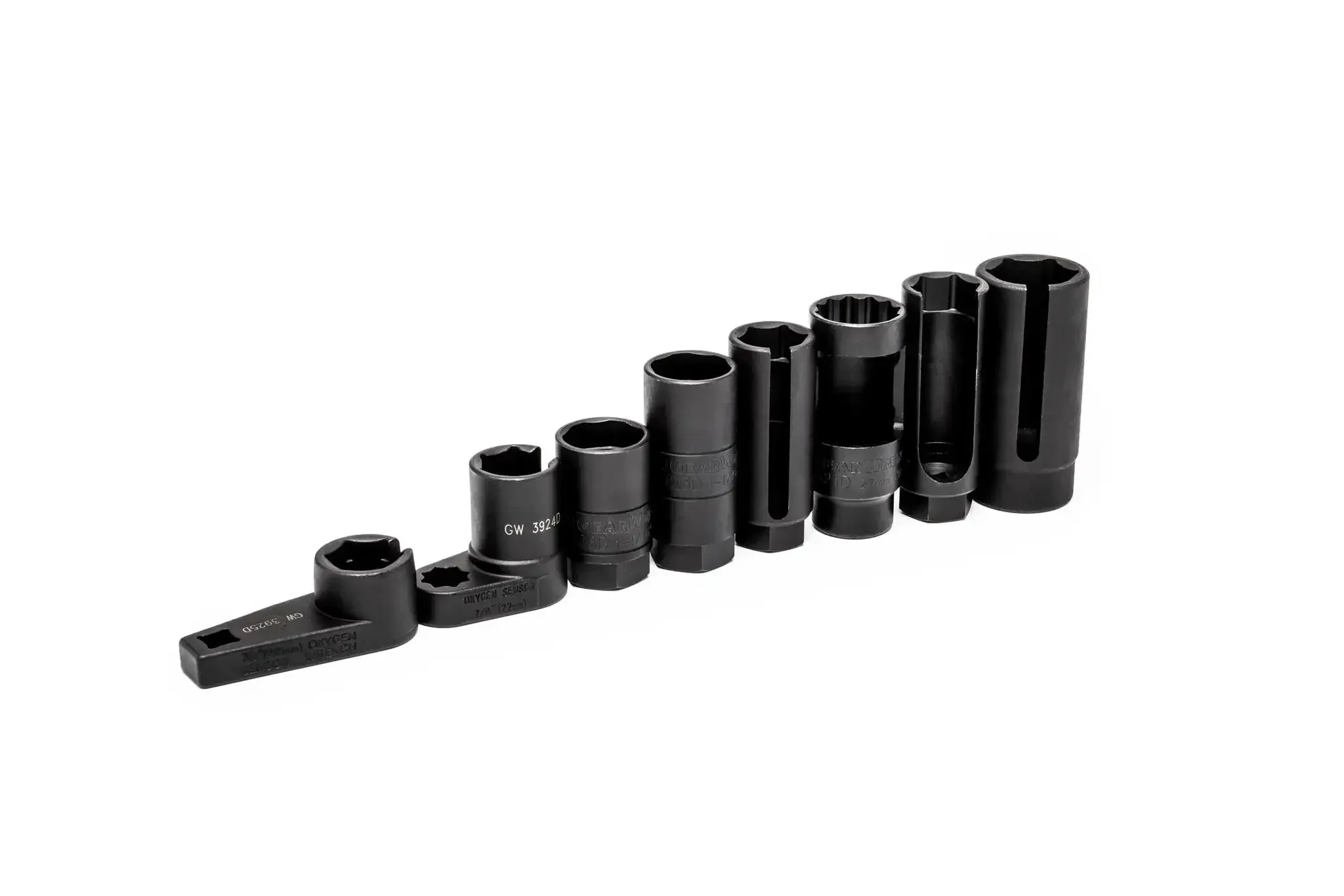 Pro Grade Sensor And Sending Socket Set For Oxygen Sensors And Vacuum Switches Three Eighths Drive Includes Seven Eighths Slotted Socket For O2 Units And Twenty Two Millimeter Sensor Uni Socket Eight Piece Kit