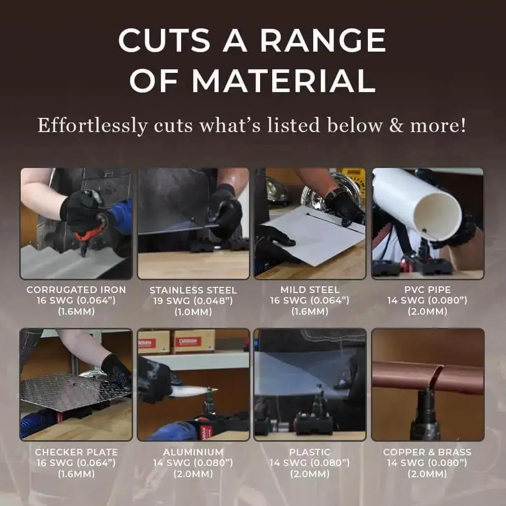 Pro Grade Sheet Metal Nibbler Bundle With Drill Attachment For Straight Lines Curves And Circles Safe And Easy To Use Burr Free Edges Heavy Duty Performance Australian Made - Image 3
