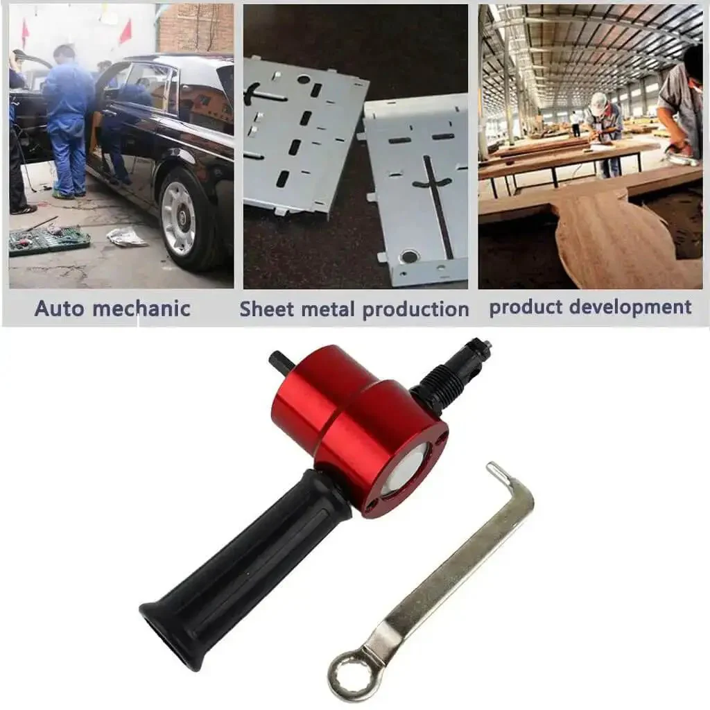 Pro Grade Sheet Metal Nibbler Cutter For Drills 360 Degree Adjustable Cutting Tool Kit With Wrench Double Head Nibbler For Straight Curve And Circle Cuts Durable Metal Cutting Attachment For Steel Aluminum Copper - Image 3