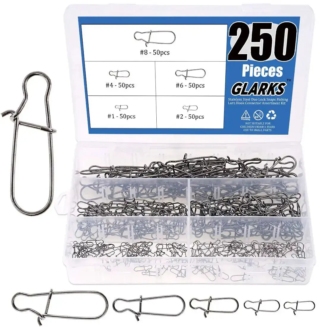 Pro Grade Stainless Steel Duo Lock Snaps With Smooth Swivels And Slide Rings For Fishing Lure Connectors, Tough Freshwater And Saltwater Gear, Assortment Kit, 40 To 220 Lb Test
