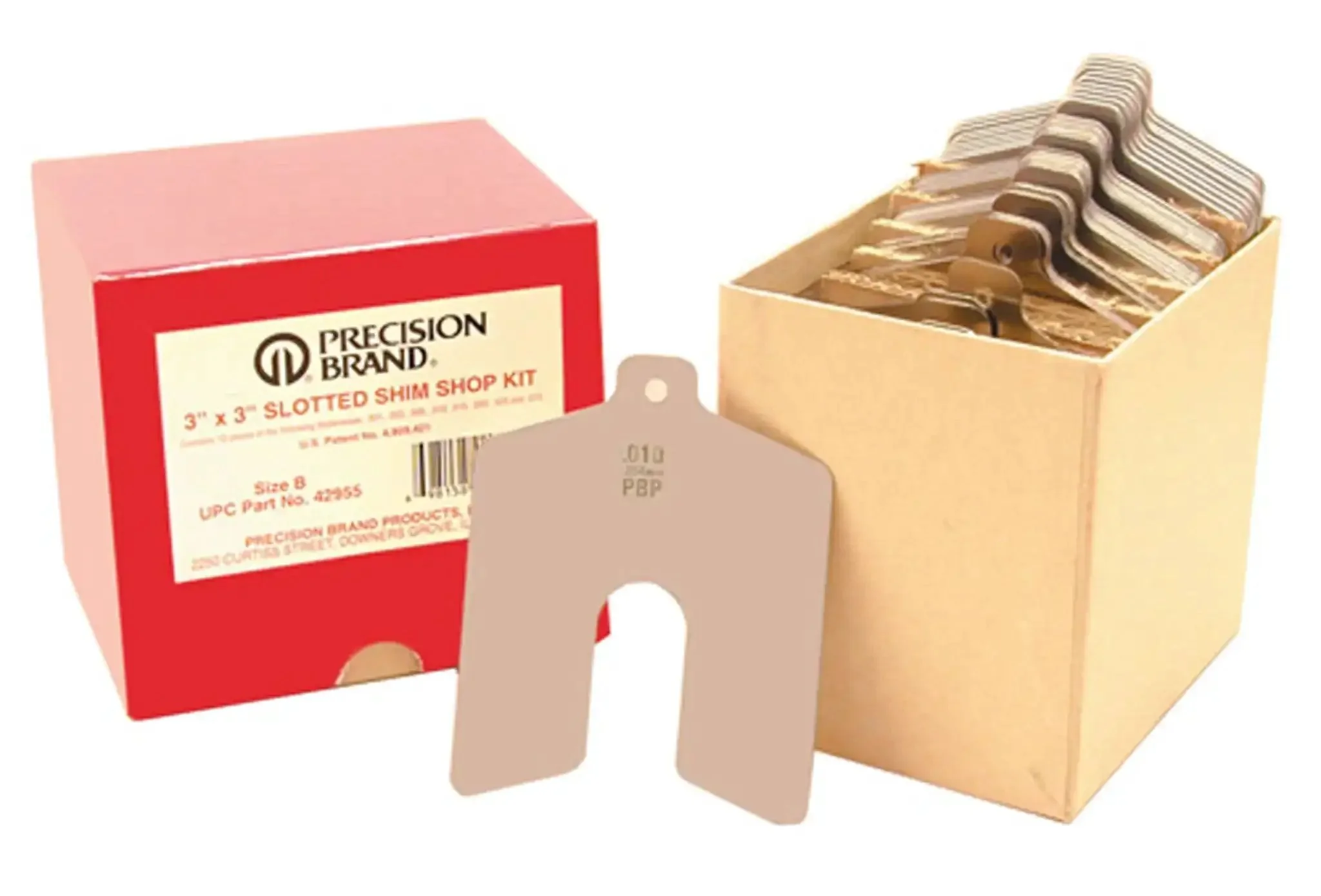 Pro Grade Stainless Steel Slotted Shim Kit For Shop Size B 3 By 3 Inch 80 Piece Set Eight Thicknesses 0.001 0.003 0.005 0.010 0.015 0.020 0.025 0.075 Inches Rust Resistant 300 Series Slot Size Seven Eighths Inch In Durable Chipboard Box