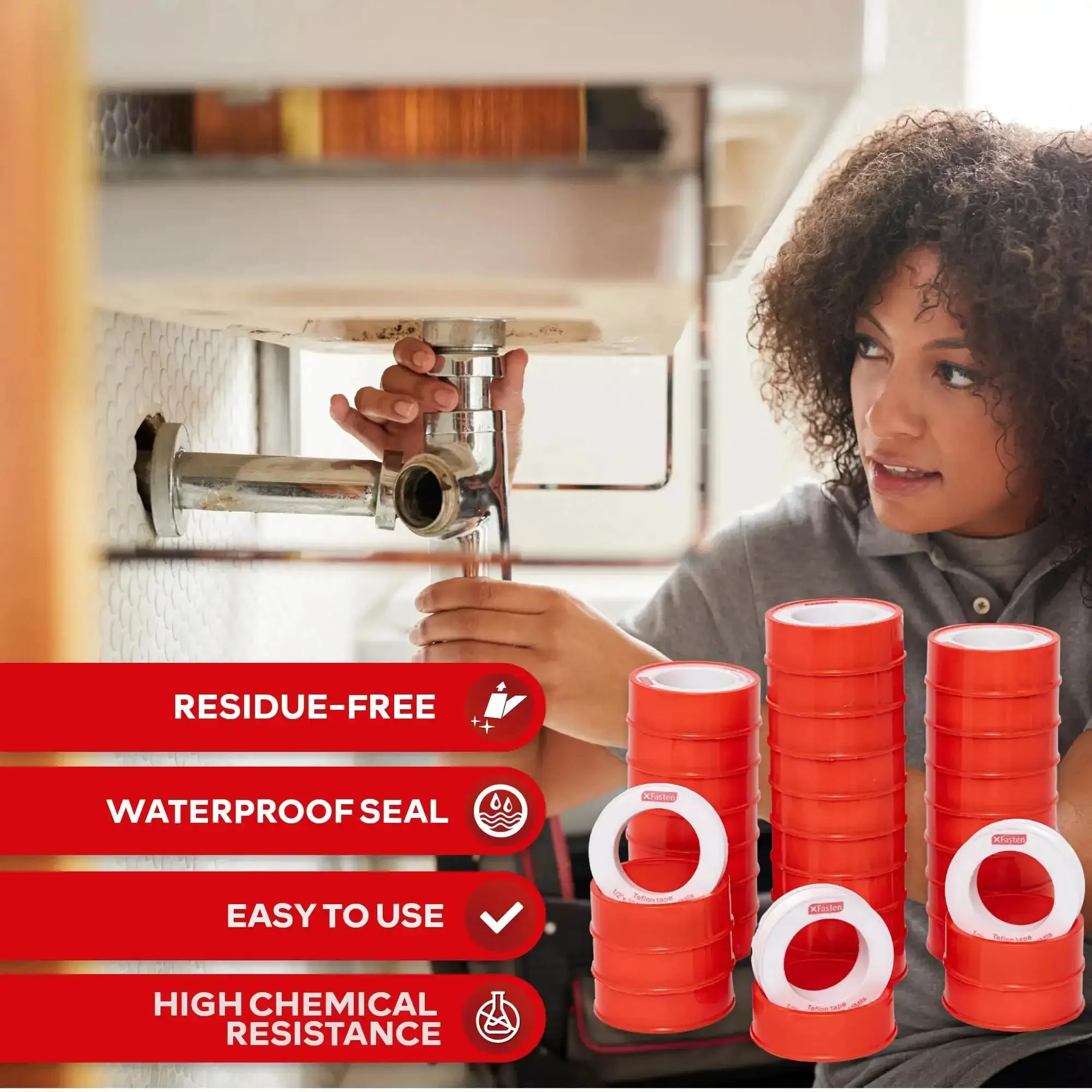 Pro Grade Teflon Tape For Plumbing One Half Inch By Three Hundred Ninety Four Inches Thirty Pack Watertight Pipe Thread Seal For Shower Heads Garden Hose And Leak Repair High Pressure Up To Two Thousand PSI - Image 8