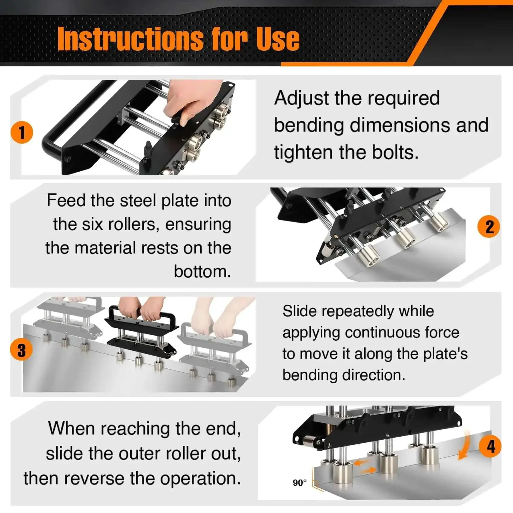 Pro Grade Three Station Edge Roller Bender For Roofing and Sheet Metal, Adjustable 0 to 90 Degree Bends, Large Radius Roller For Making Five Eighths to Four Inch Bends in 29 to 22 Gauge Steel, Smooth Scratch Free Edges For HVAC and DIY - Image 5