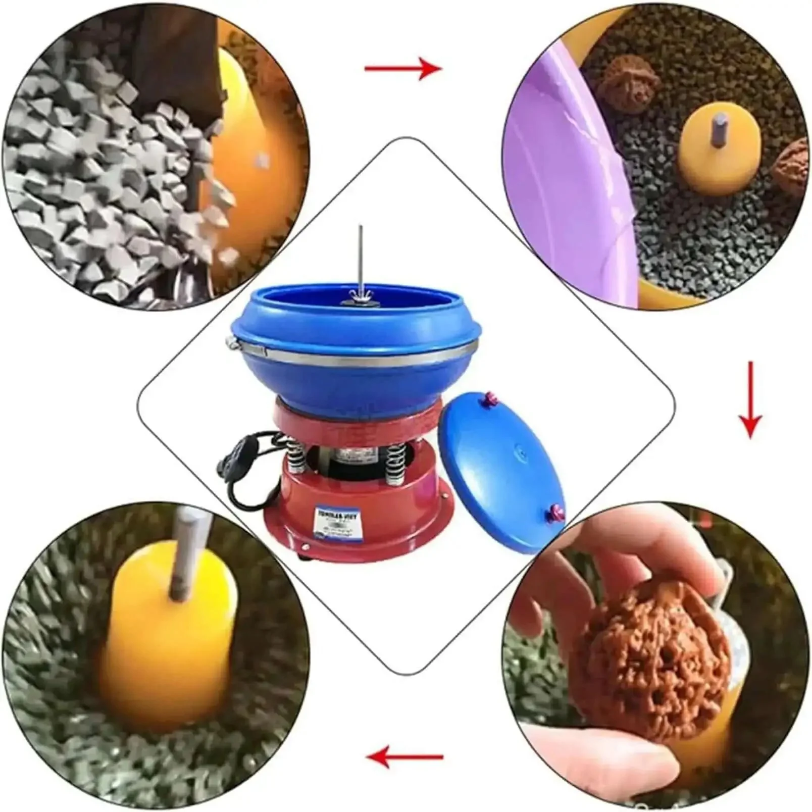 Pro Grade Vibrating Roller Polisher Kit for Metal Parts Gemstones Jade Jewelry and Auto Parts Electric Rock Roller Vibrating Bowl for Deburring Smoothing and High Frequency Polishing - Image 2