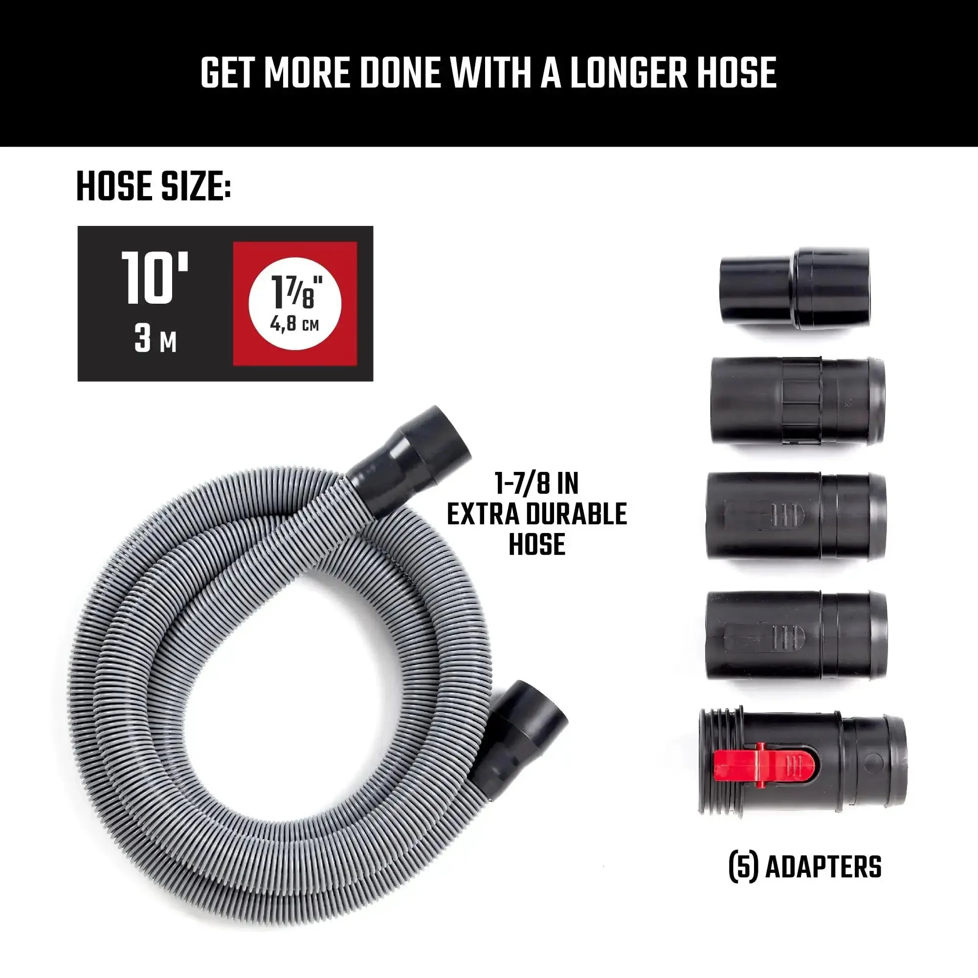 Pro Grade Wet Dry Vacuum Hose Attachment Kit 1.875 Inch Diameter Locking Hose Industrial Grade Shop Vacuum Accessory Fits Most Vacuums Go To Tough Mess Cleanup Jobsite Ready 10 Foot Length - Image 6