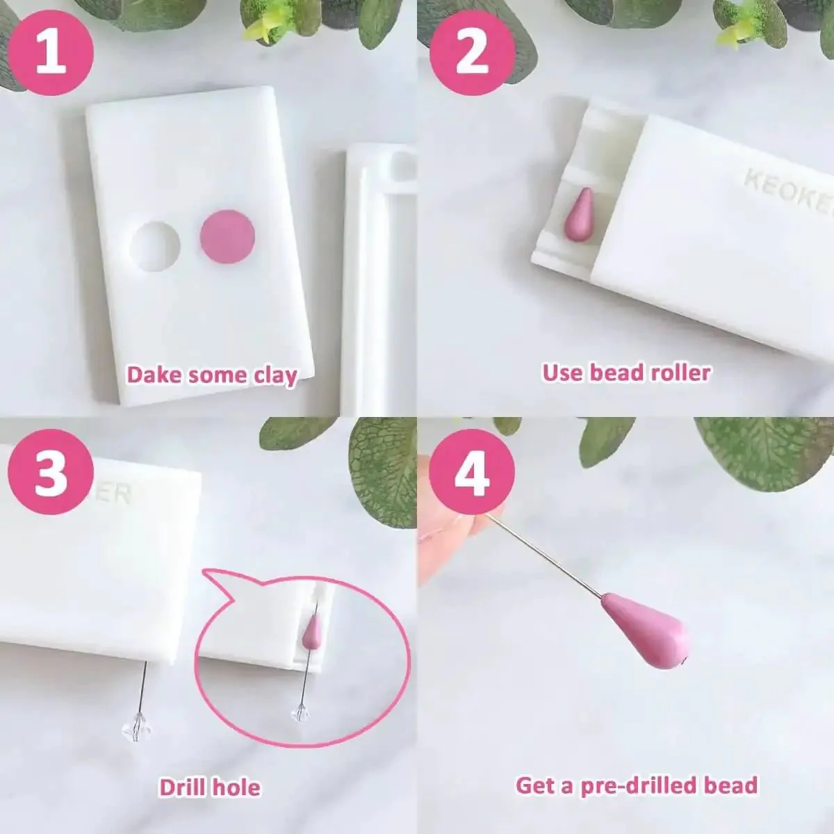 Pro Polymer Clay Bead Roller And Hole Maker Kit For Earrings And Jewelry Making, Teardrop Bead Shaping Tool With Piercing Needle, Includes Two Size Bead Molds For Different Hole Sizes, Versatile Clay Tool Kit - Image 4