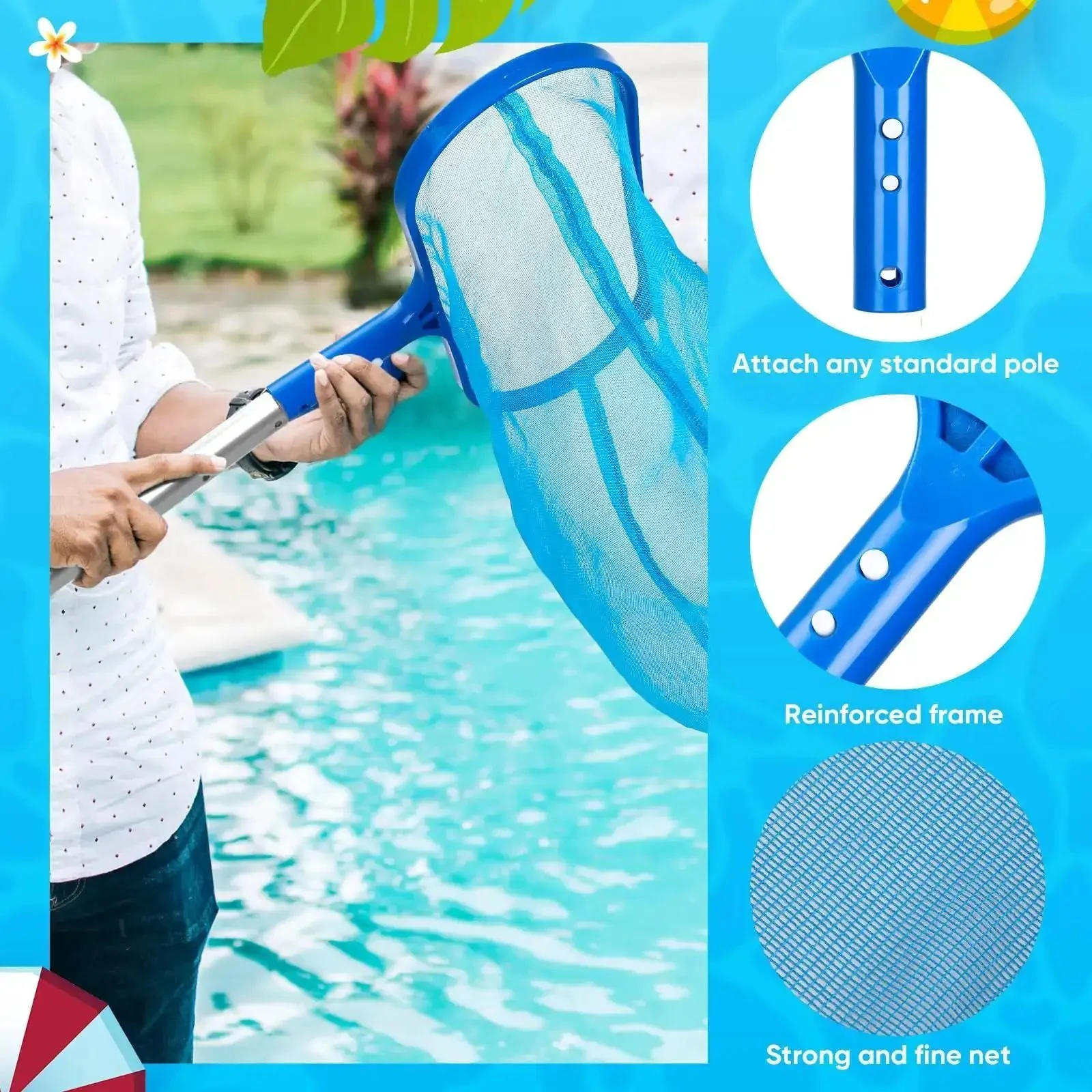 Pro Pool Cleaning Kit With Aluminum Adjustable Pole, 3 Skimmer Nets And 3 Rotating Brushes For Above Ground Pools, Complete 7 Piece Set For Easy Debris Removal And Deep Cleaning - Image 4