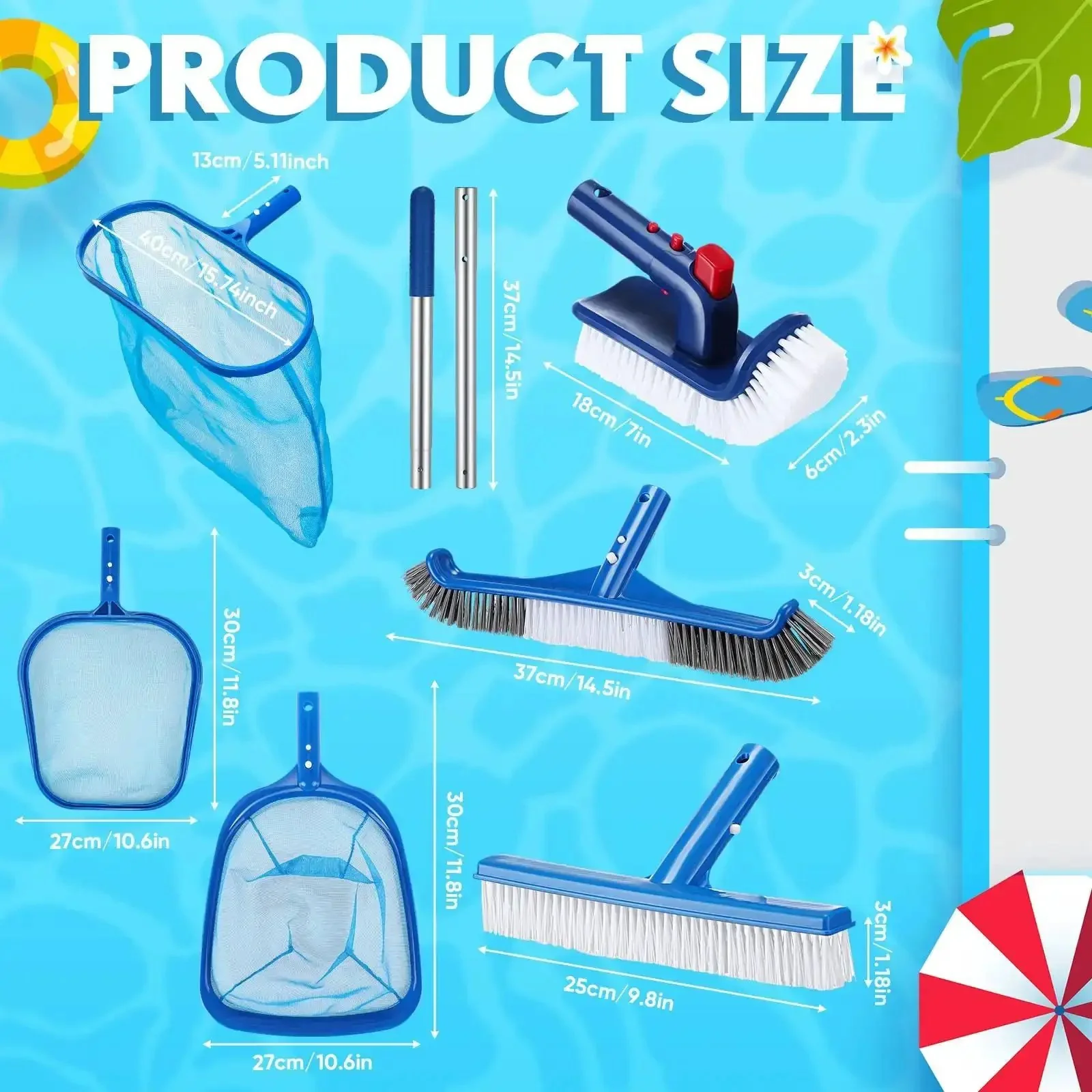 Pro Pool Cleaning Kit With Aluminum Adjustable Pole, 3 Skimmer Nets And 3 Rotating Brushes For Above Ground Pools, Complete 7 Piece Set For Easy Debris Removal And Deep Cleaning - Image 6