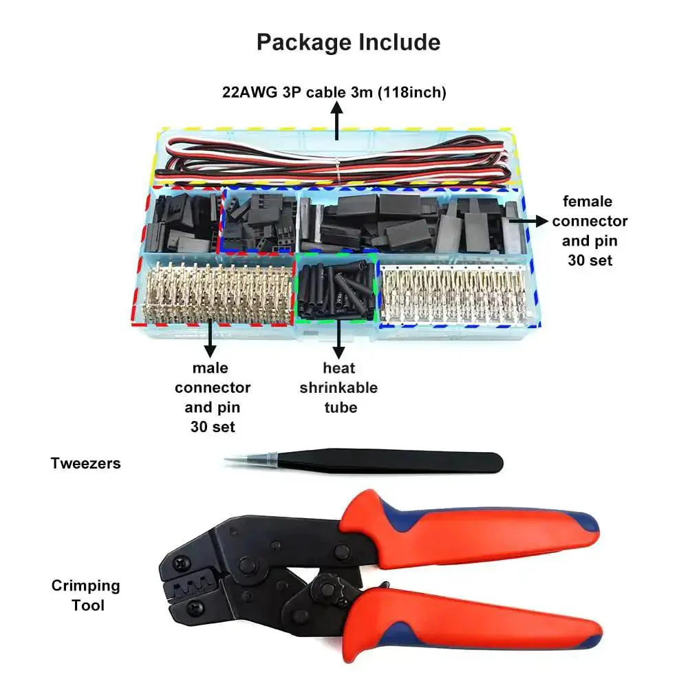 Pro RC Servo Connector Kit With Crimp Tool And Tweezers, 30 Male And 30 Female Pins, 3m Of 22AWG Cables, Great For DIY Servo Extensions And Repairs, Compatible With Futaba JR Hitec Spektrum Connectors - Image 6