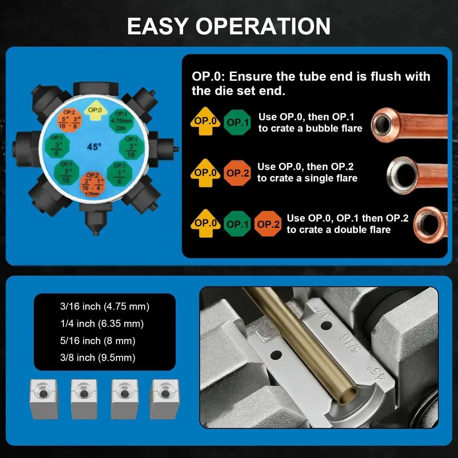 Professional Brake Line Flaring Tool Kit For 45 Degree Single Bubble And Double Flare With Wide Compatibility For 3/16 Inch 1/4 Inch 5/16 Inch And 3/8 Inch Steel And Copper Tubing For Easy At Home Or Shop Use - Image 7