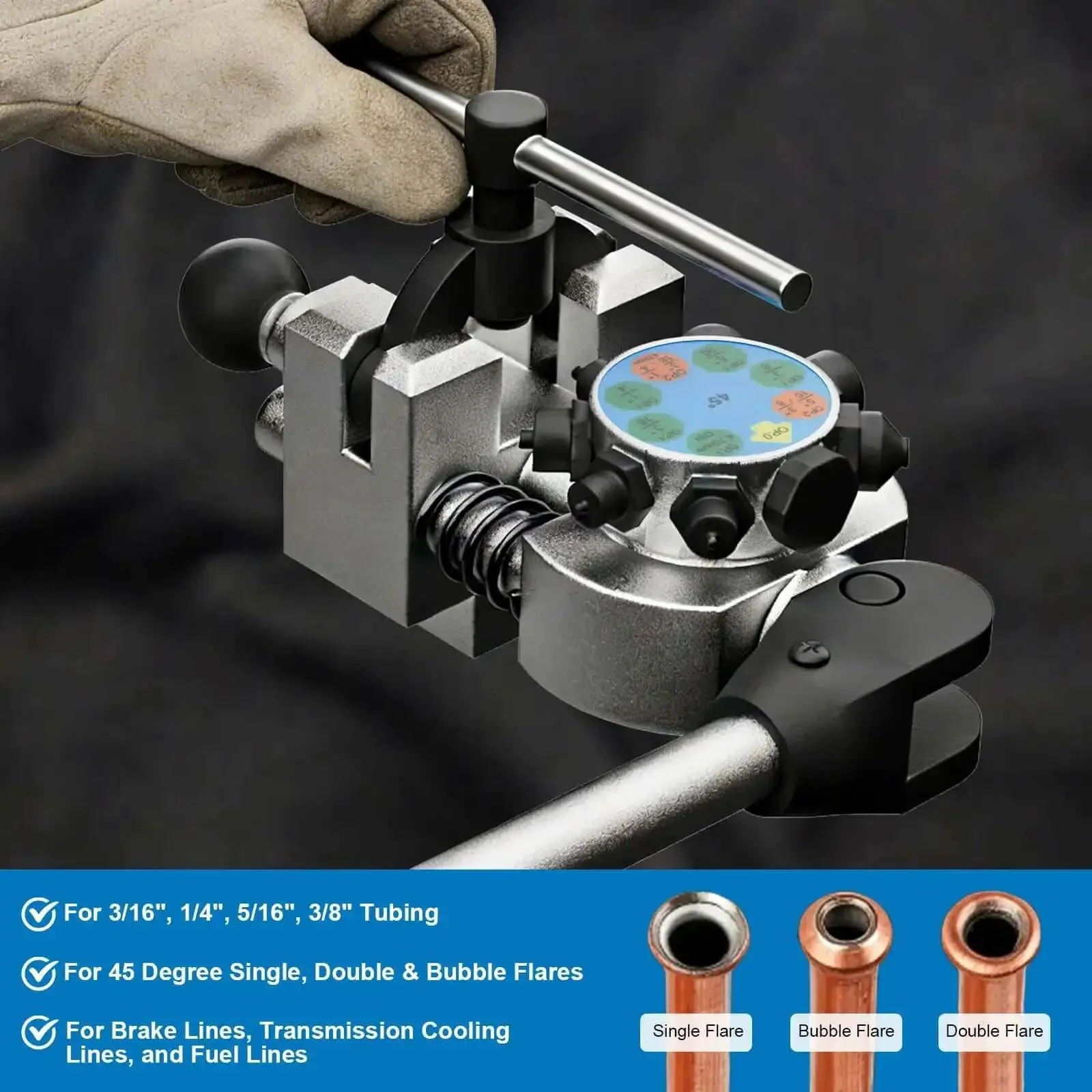 Professional Brake Line Flaring Tool Kit For 45 Degree Single Bubble And Double Flare With Wide Compatibility For 3/16 Inch 1/4 Inch 5/16 Inch And 3/8 Inch Steel And Copper Tubing For Easy At Home Or Shop Use - Image 8