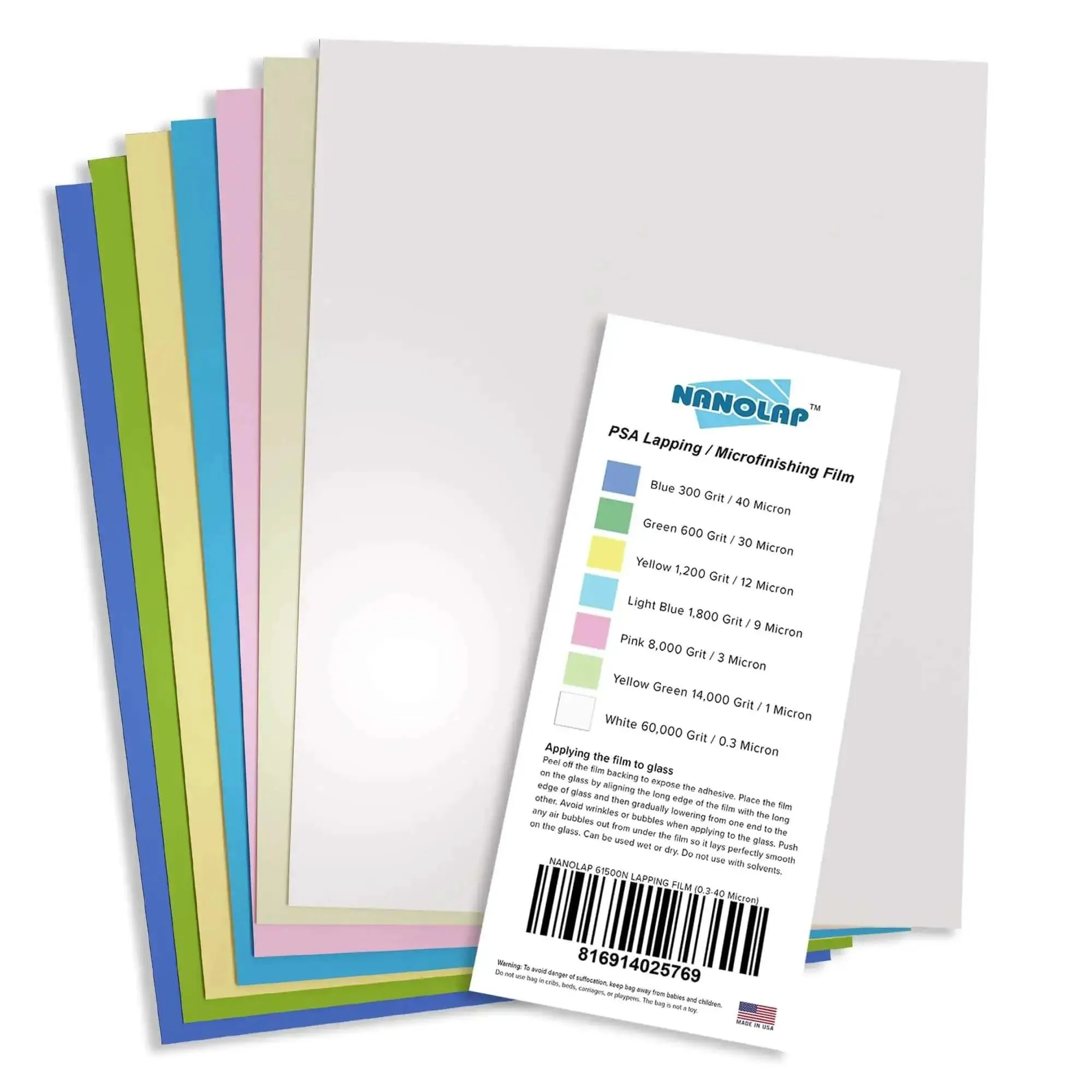 PSA Lapping Film Pack Workhorse Seven Sheets 8.5 x 11 Inches Microfinishing Sanding Paper With Pressure Sensitive Adhesive Aluminum Oxide AO For Scary Sharp Sharpening System Waterproof Washable USA Made Polishing Paper