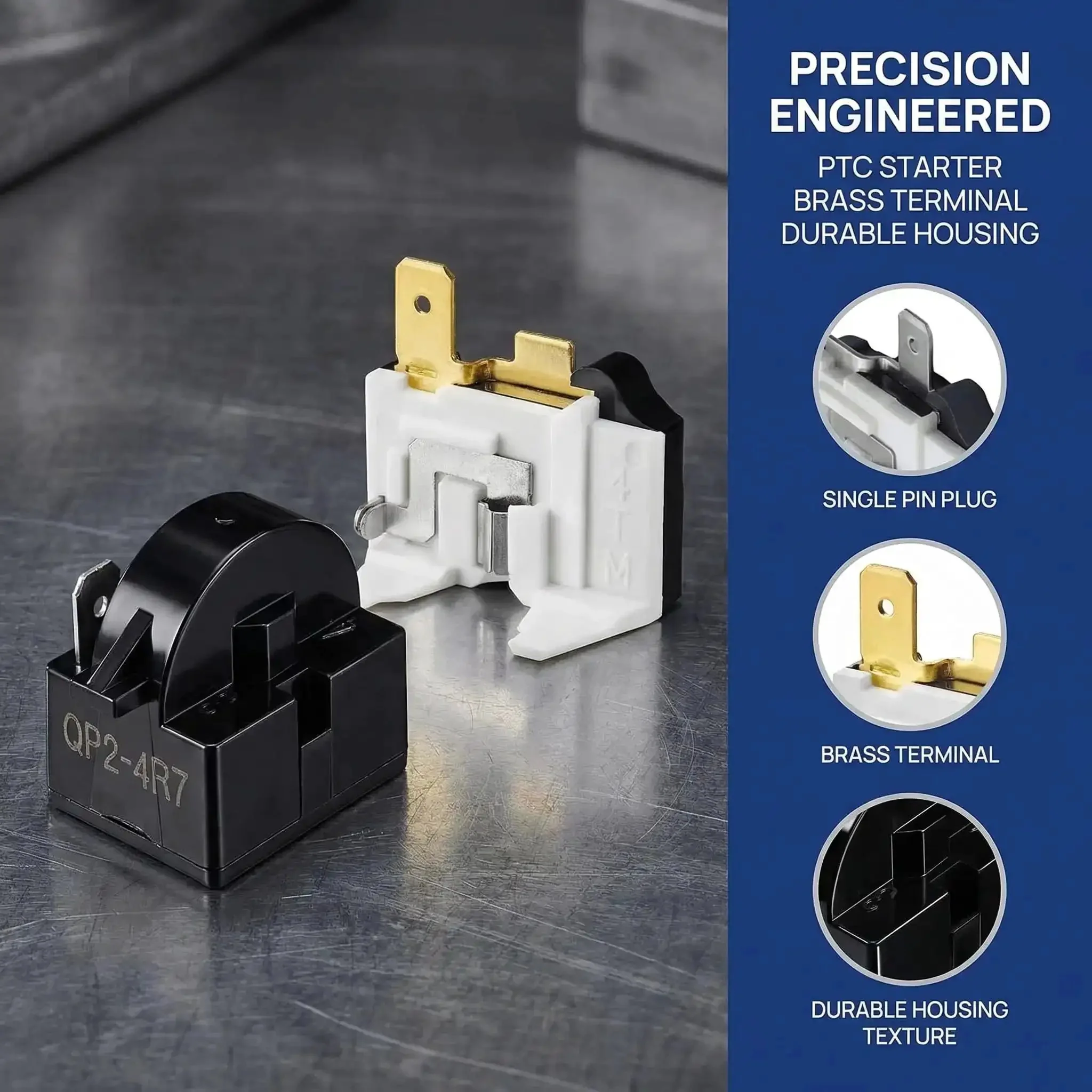 PTC Starter Relay 1 Pin For Refrigerator Replacement Kit With 6750C-0005P Overload Protector One Half HP Two Piece Set Compatible With QP2-4R7 Style Units For All Compatible Refrigerators - Image 7