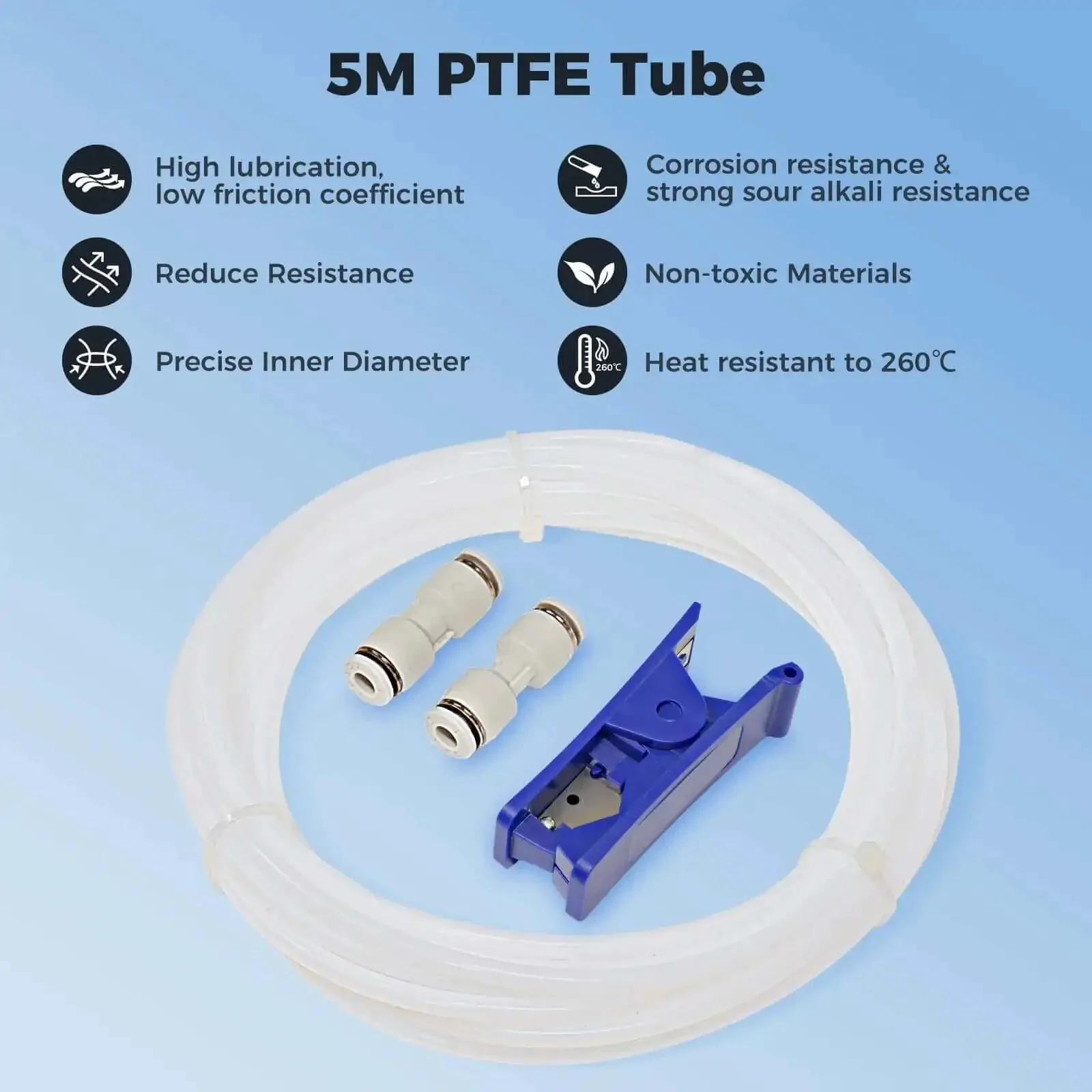 PTFE Filament Tube 2.5mm ID 4mm OD 5m With 2 Couplers And Tubing Cutter For Bambu Lab X1 X1C P1P P1S A1 A1 Mini Prusa MMU3 Creality K1 Max Ender 3 V3 Direct Drive 3D Printer White Ultra Smooth Glide No Drag - Image 7