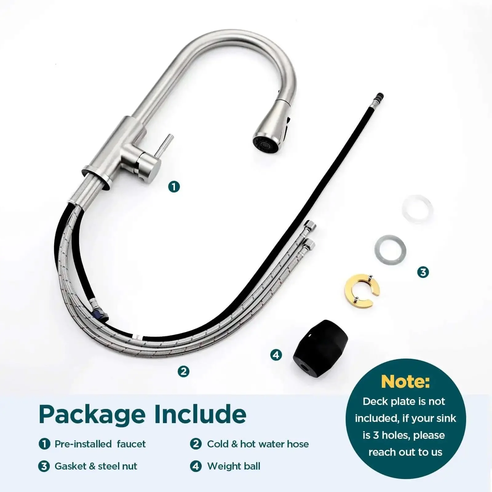 Pull Down Sprayer Kitchen Faucet In Brushed Nickel High Arc Design Single Handle Stainless Steel Workhorse For Farmhouse RV Camper Bar Laundry And Utility Sinks - Image 3
