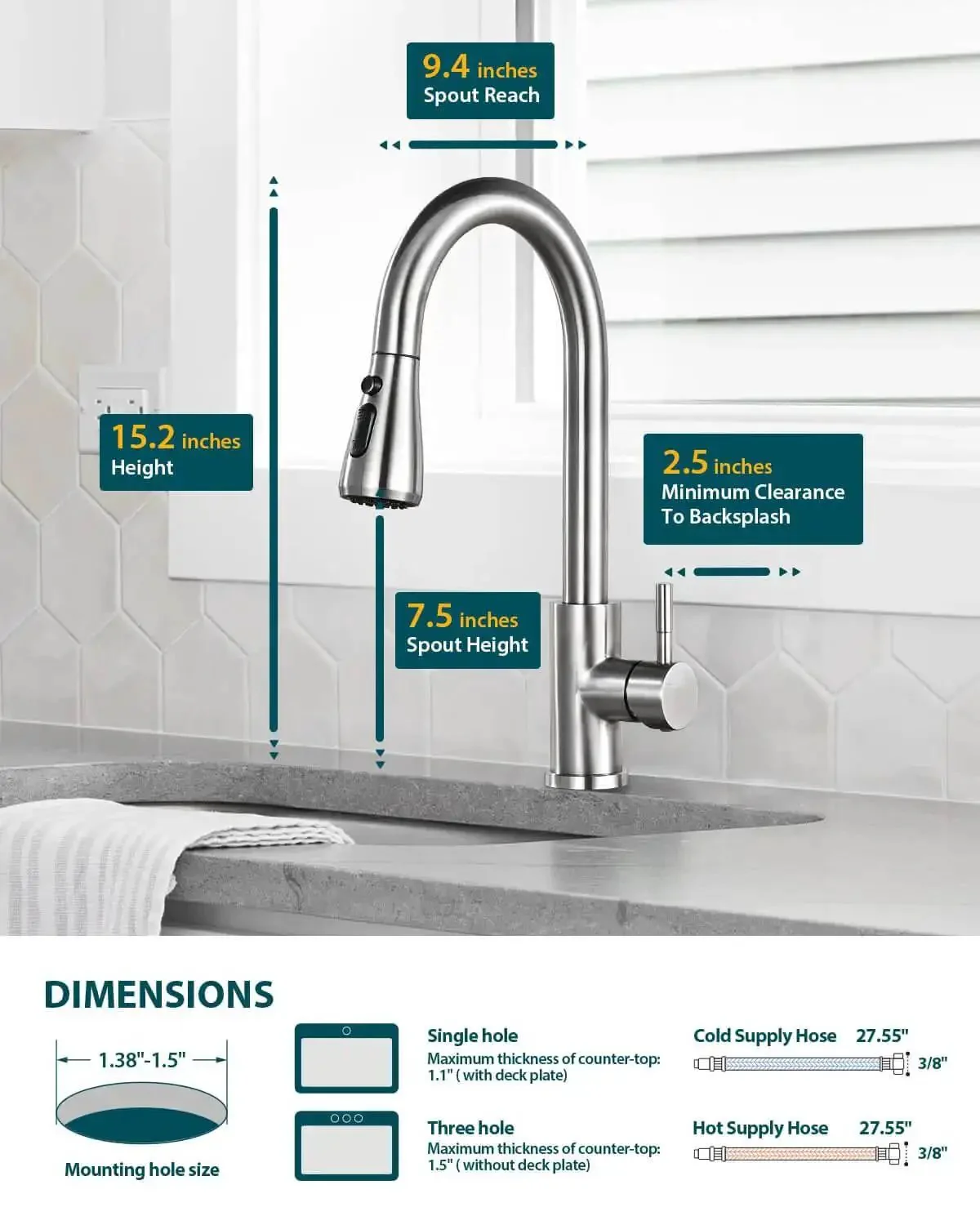 Pull Down Sprayer Kitchen Faucet In Brushed Nickel High Arc Design Single Handle Stainless Steel Workhorse For Farmhouse RV Camper Bar Laundry And Utility Sinks - Image 6