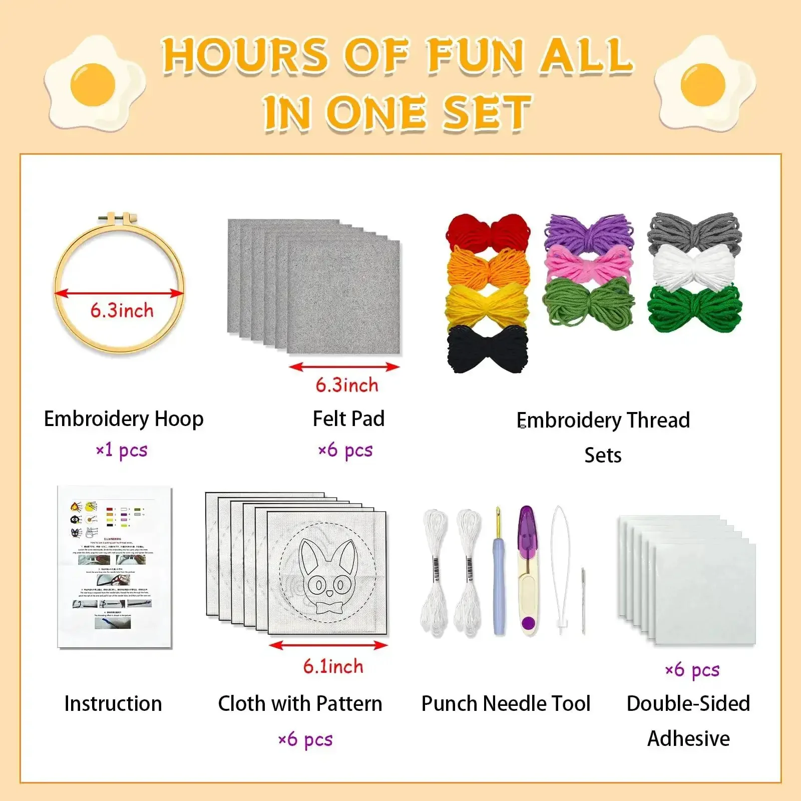 Punch Needle Kit For Beginners And Kids, Easy DIY Embroidery Set With 6 Coasters, Includes Hoop, Tool, Colorful Yarn, Pre Printed Cartoon Cloths, Threads And Adhesive Sheets, A Dope Starter Gift - Image 3