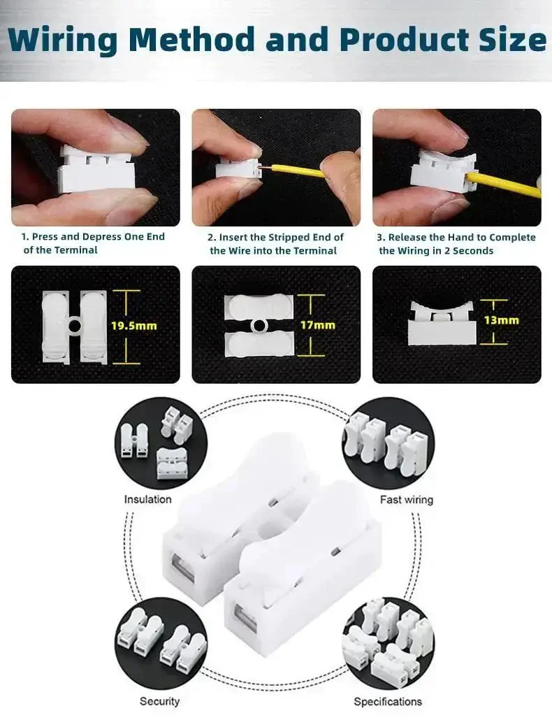 Push Quick Wire Connector Kit 55 Piece Boxed Set With Spring Type Cable Connectors White Terminal Block For DIY Home Lighting Projects And Automotive Wiring Durable Flame Retardant Engineering Plastic Construction - Image 2