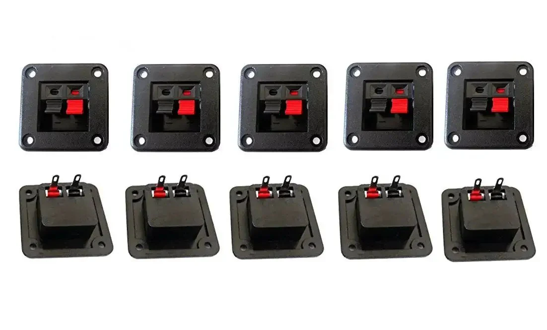 Push Type Speaker Terminal Block With Spring Clip 2 Position 2 Pins For PCB Mount Connector Jointing Clamp Vertical 1 Row For Audio Amplifier Black Red Durable And Easy To Wire Great For DIY Amps