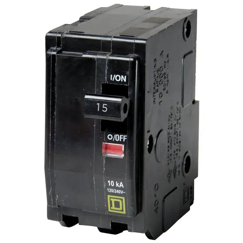 QO Series Two Pole 15 Amp Miniature Circuit Breaker 120 To 240 VAC Thermal Magnetic Trip 10 kA Interrupt Plug On Mount 14 To 10 AWG Wiring Must Have For Home Electrical Panels