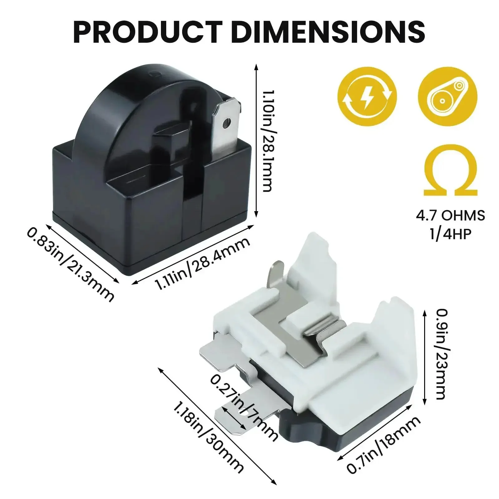 QP2-4r7 Refrigerator Starter Relay and Overload Protector Kit Dope Upgrade For Mini Fridges, 4.7 Ohm 1-Pin Start Relay and One Sixth HP Overload, Two-Pack - Image 7