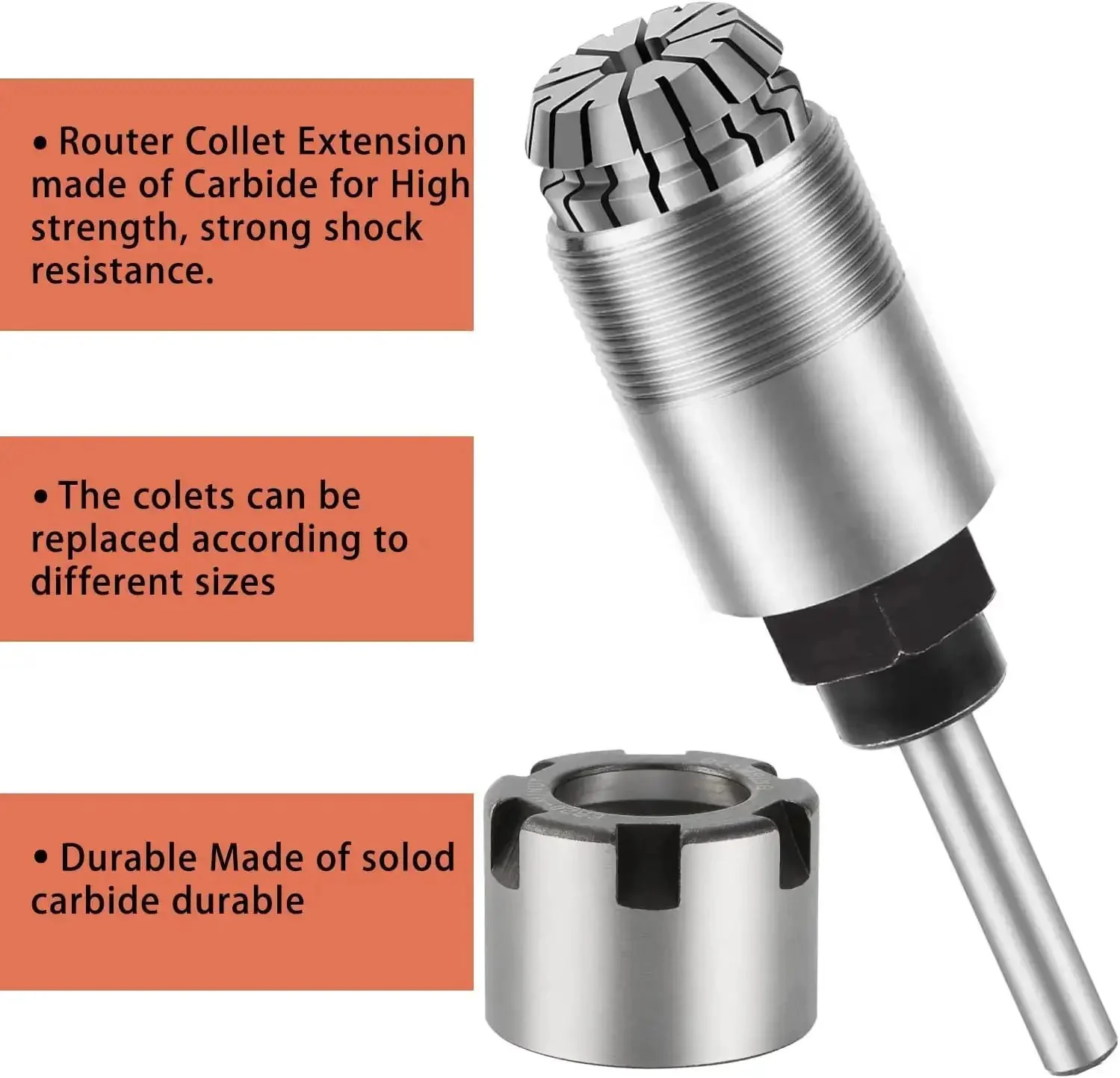 Quarter Inch Shank Router Bit Collet Extension Chuck Converter Adapter That Lets You Run One Half Inch And One Quarter Inch Shank Bits With ER20 Spring Collet Router Collet Includes ER20 M Type Collet Chuck Wrench Spanner Pack Of Five - Image 6