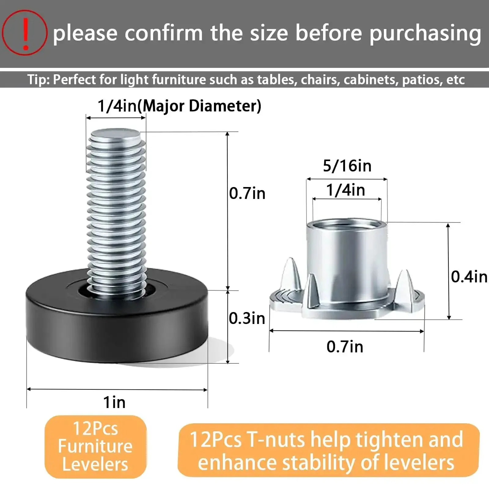 Quarter Inch Thread Leveling Feet 12 Pack With T Nuts Heavy Duty Adjustable Furniture Levelers For Tables And Benches Screw In Feet For Easy Individual Adjustment Galvanized Steel Black Base - Image 7