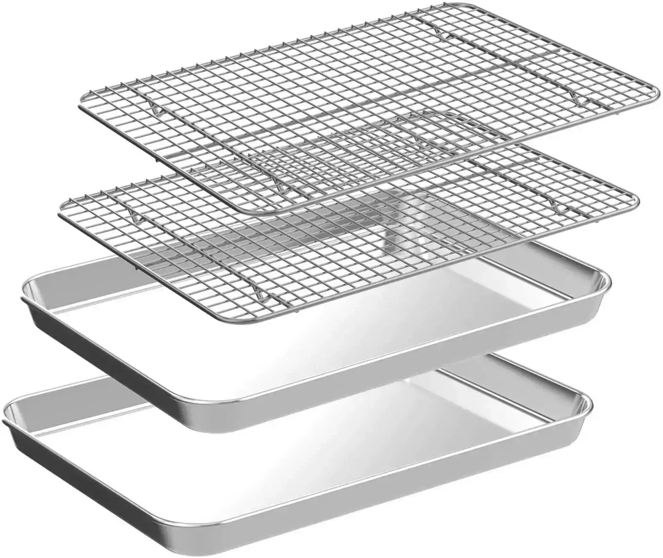 Quarter Sheet Pan With Cooling Rack Set Two Baking Sheets And Two Wire Racks Stainless Steel Rust Resistant And Warp Free Nonstick Finish For Oven Bakes Cookies Roasts And More 12 X 9.8 X 1 Inch