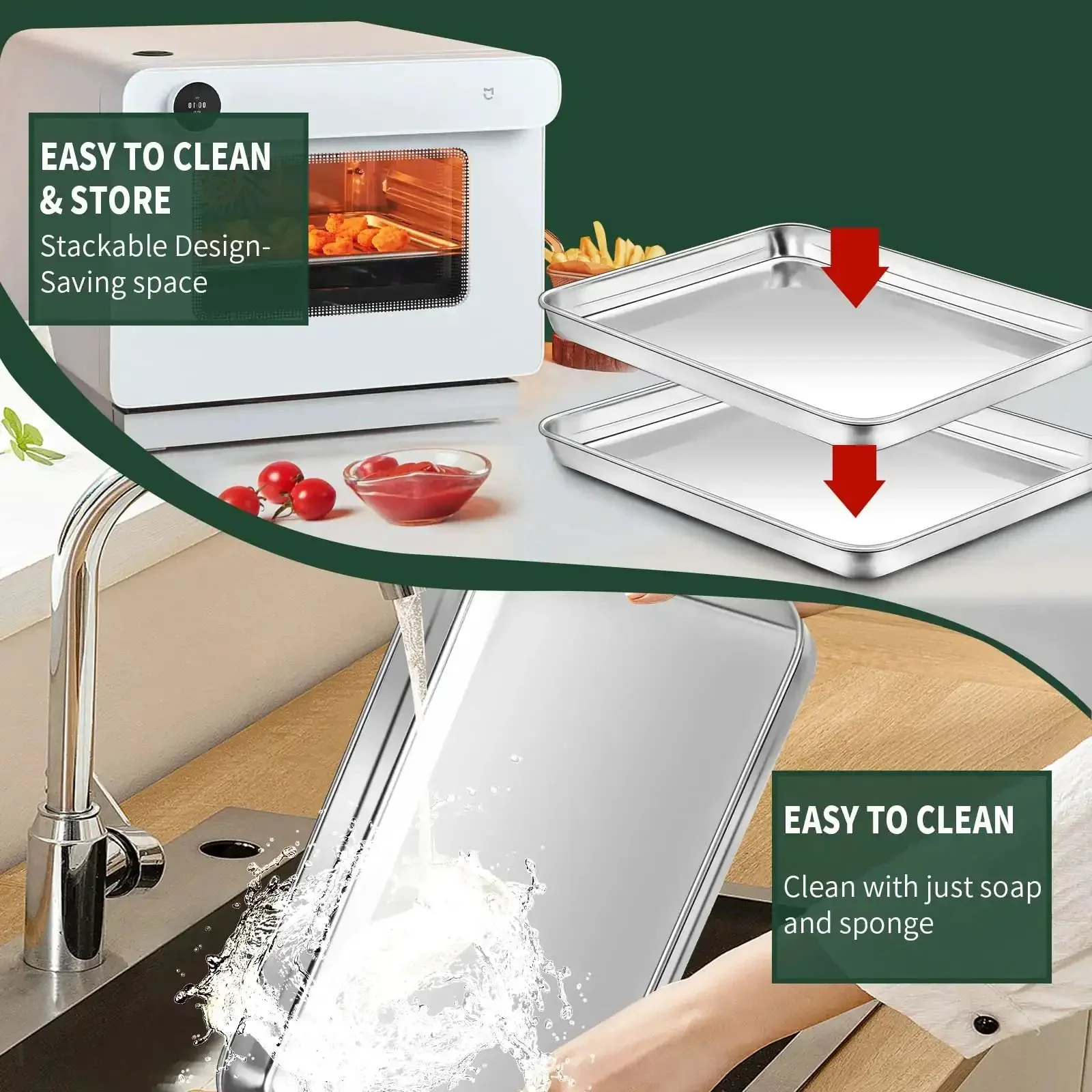 Quarter Sheet Pan With Cooling Rack Set Two Baking Sheets And Two Wire Racks Stainless Steel Rust Resistant And Warp Free Nonstick Finish For Oven Bakes Cookies Roasts And More 12 X 9.8 X 1 Inch - Image 3