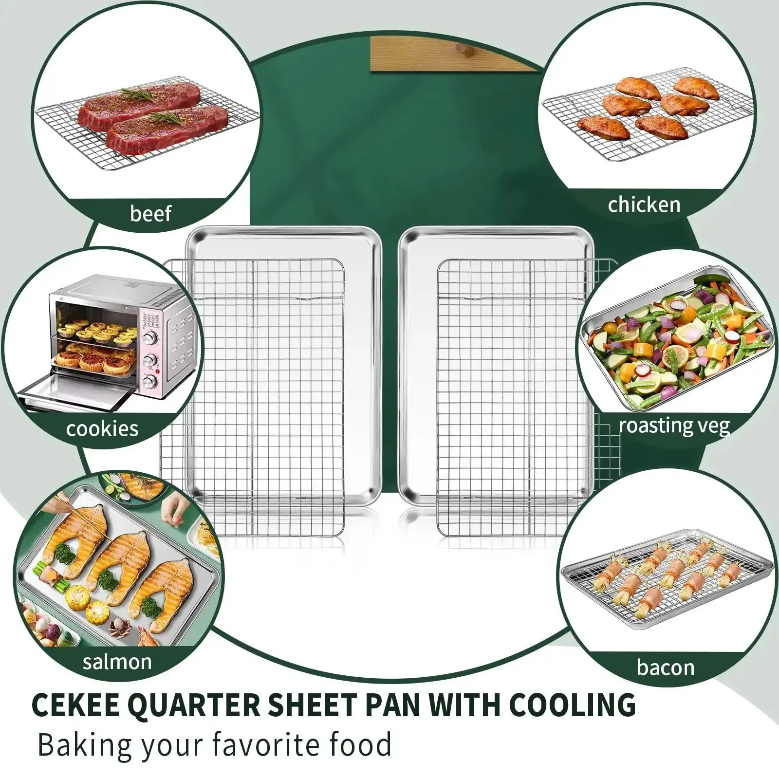 Quarter Sheet Pan With Cooling Rack Set Two Baking Sheets And Two Wire Racks Stainless Steel Rust Resistant And Warp Free Nonstick Finish For Oven Bakes Cookies Roasts And More 12 X 9.8 X 1 Inch - Image 4