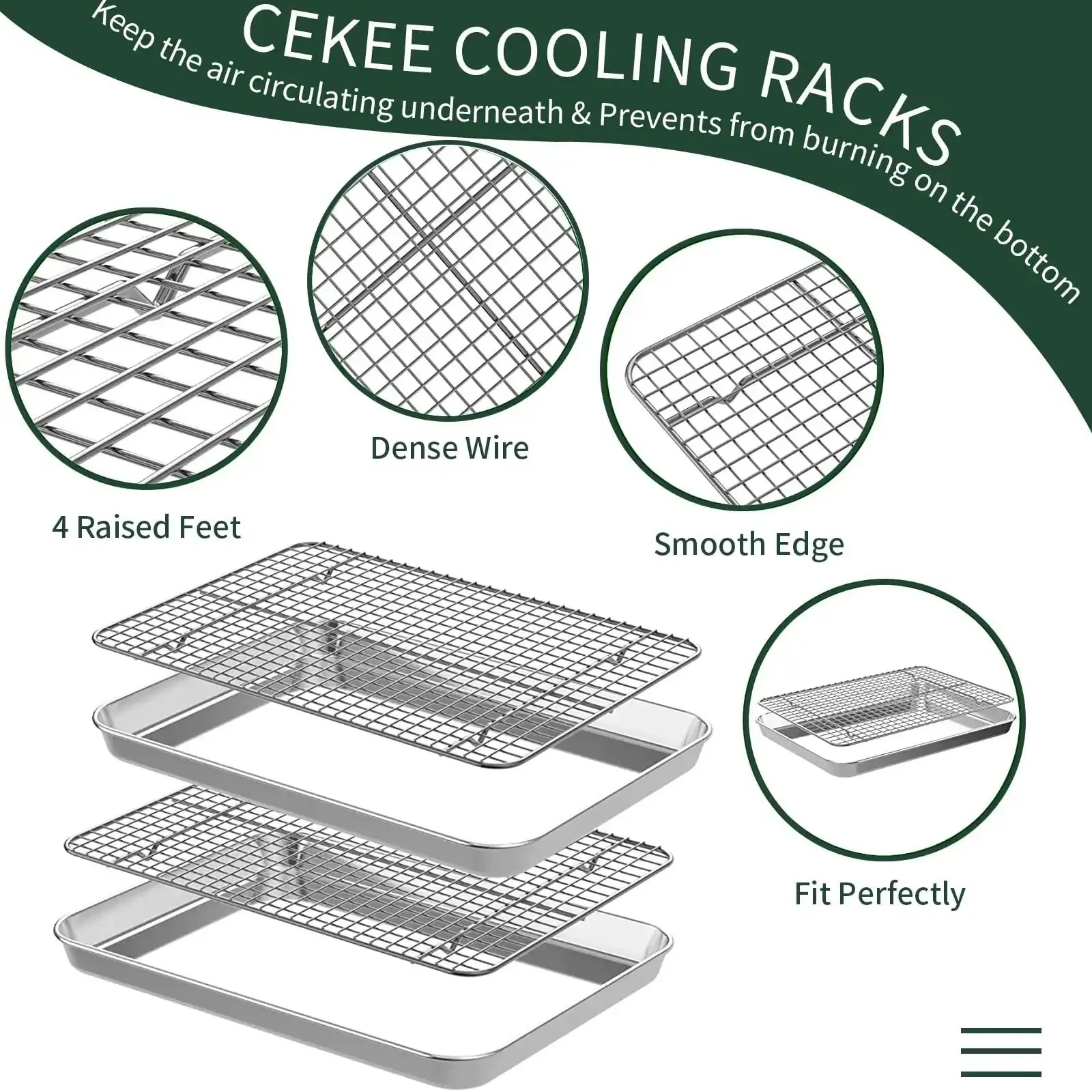 Quarter Sheet Pan With Cooling Rack Set Two Baking Sheets And Two Wire Racks Stainless Steel Rust Resistant And Warp Free Nonstick Finish For Oven Bakes Cookies Roasts And More 12 X 9.8 X 1 Inch - Image 5