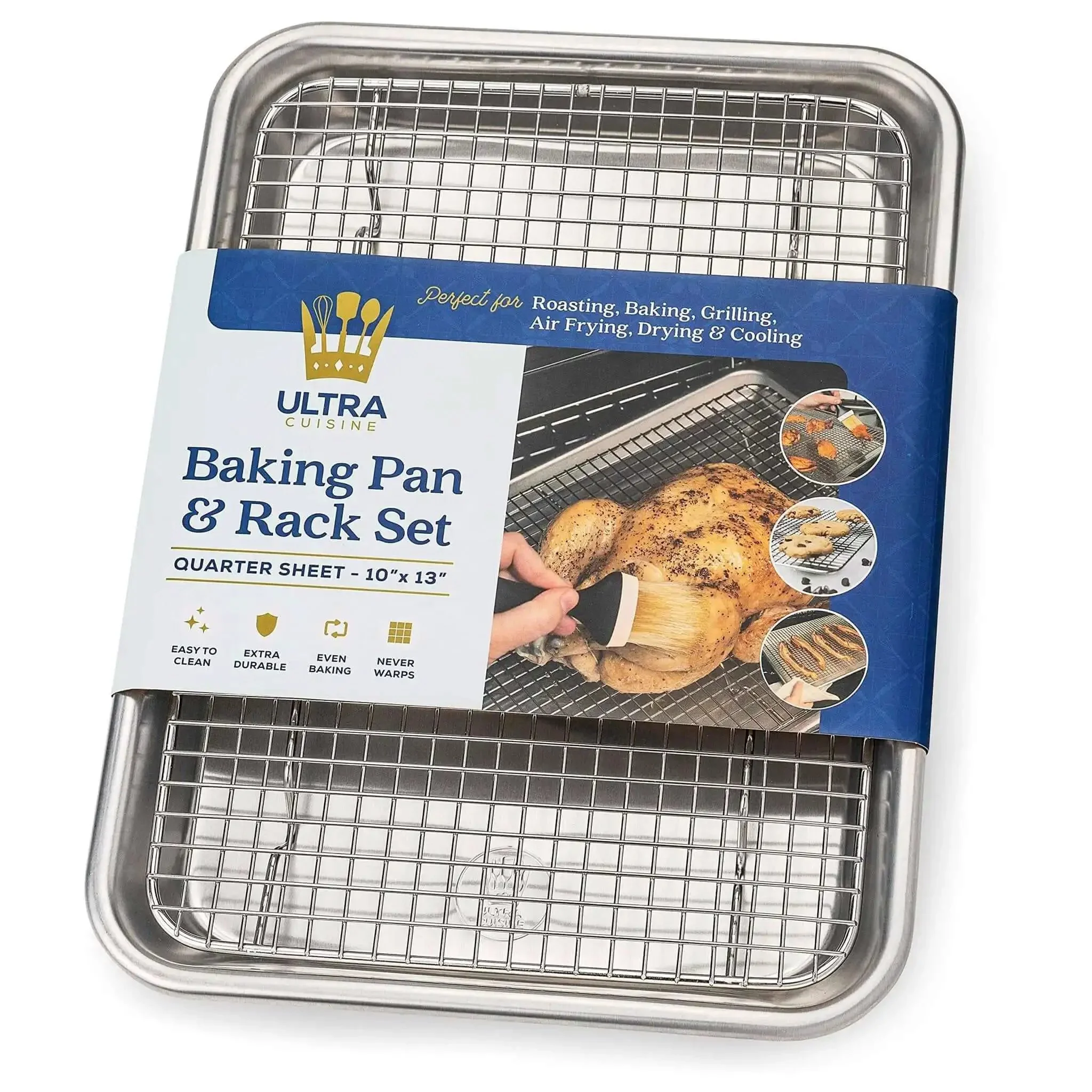Quarter Sheet Pan With Wire Rack Set For Oven Use, Premium Aluminum Baking Sheet With Stainless Steel Rack, Cookie Cooling Racks For Baking, Roasting, Broiling, And Air Frying