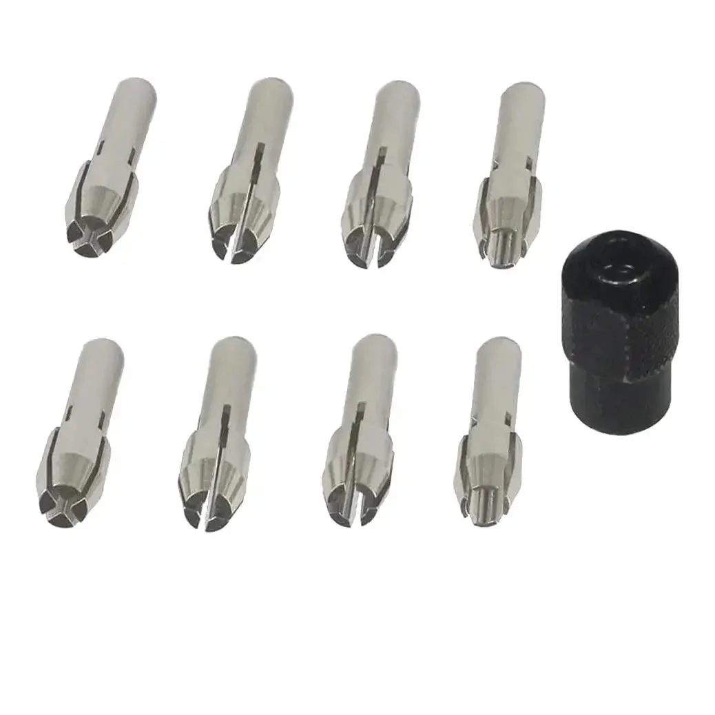 Quick Change Rotary Collet Set With Clamping Nuts For Dremel Tools 9Pcs Stainless Steel Four Claw Holder No Fuss Easy Swap Fits 4000 3000 8200 8100 800 Series