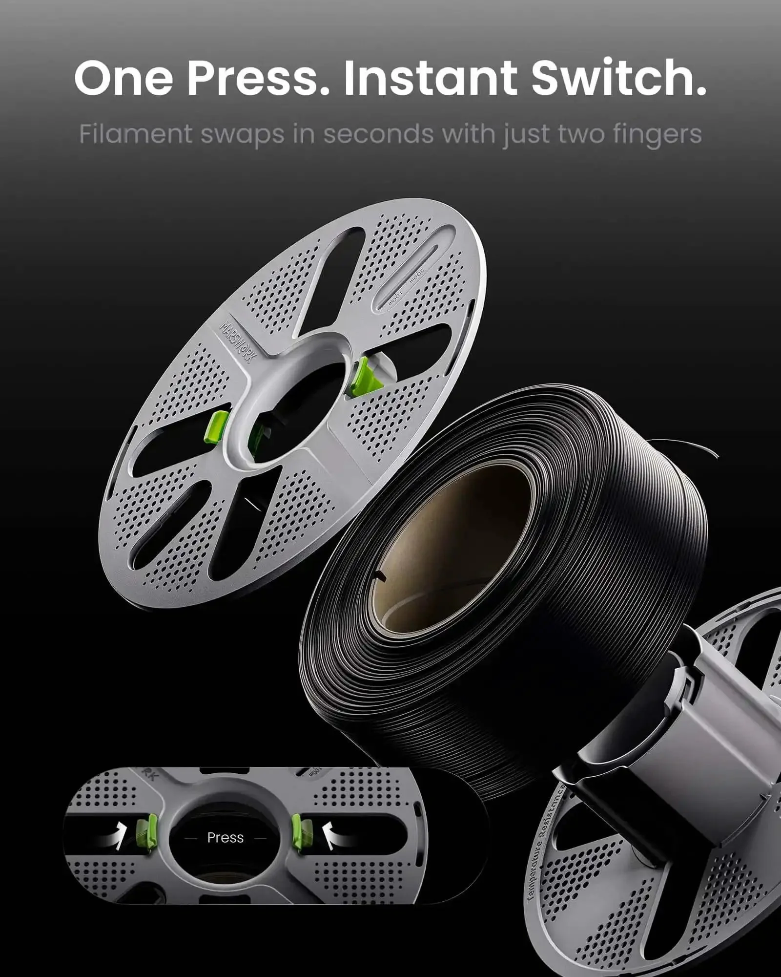 Quick-Swap Reusable Filament Spool With Two-Finger Press Design For Easy Filament Swaps, Keeps Half-Used Filament Secure With Strap, Compatible With Bambu Lab 3D Printers And More - Image 3