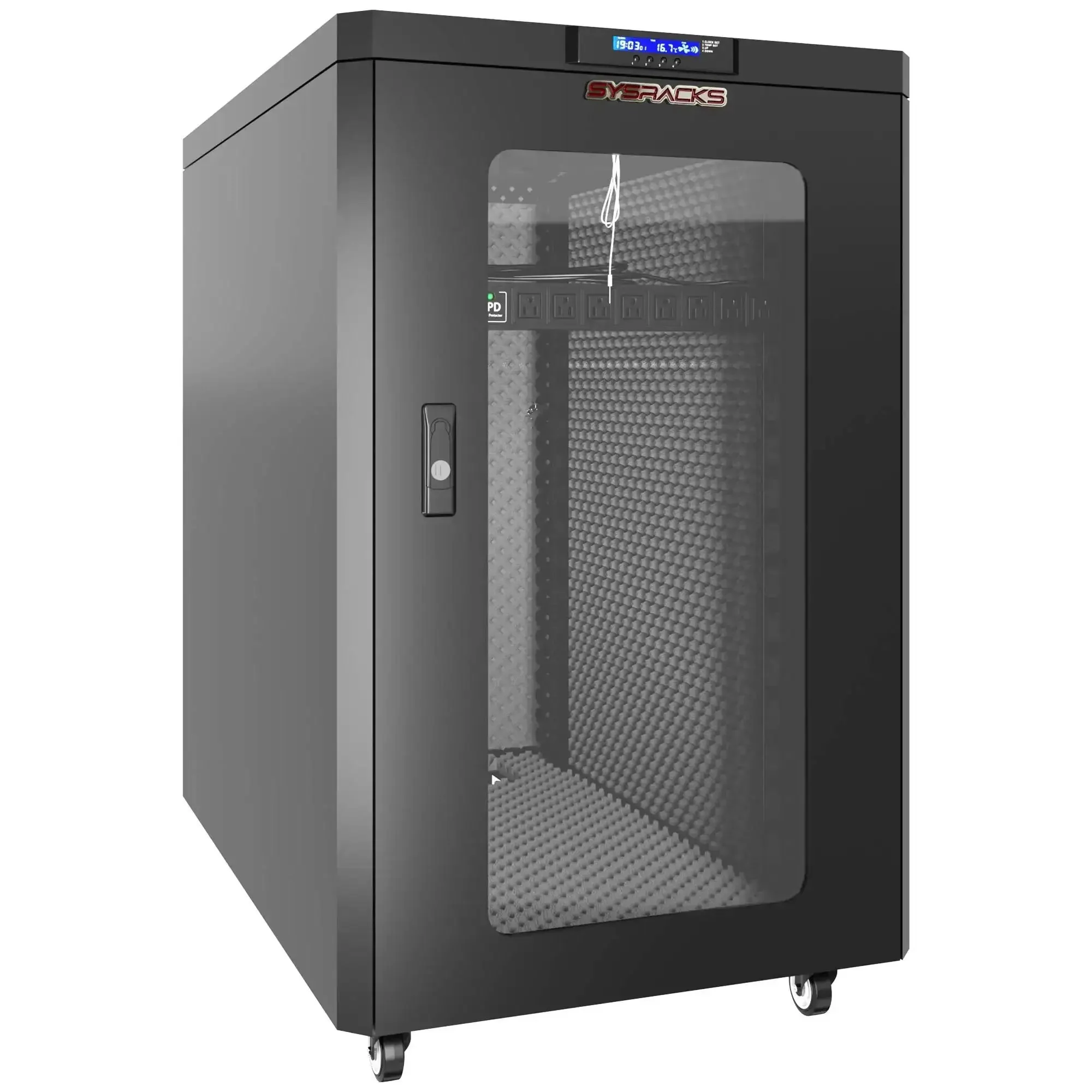 Quiet Sound Dampened 19 Inch Server Rack Cabinet With Dual Exhaust Fans Built In Thermostat Control Locking Glass Door Floor Standing 15U Network Enclosure For Office Home Lab Studio Noise Reduction
