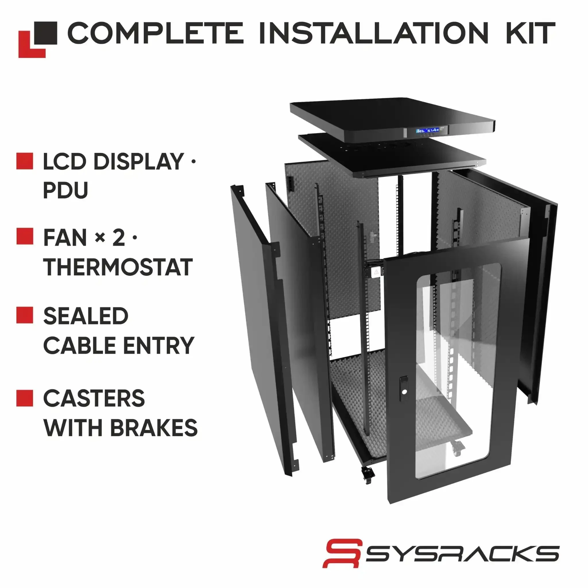 Quiet Sound Dampened 19 Inch Server Rack Cabinet With Dual Exhaust Fans Built In Thermostat Control Locking Glass Door Floor Standing 15U Network Enclosure For Office Home Lab Studio Noise Reduction - Image 5
