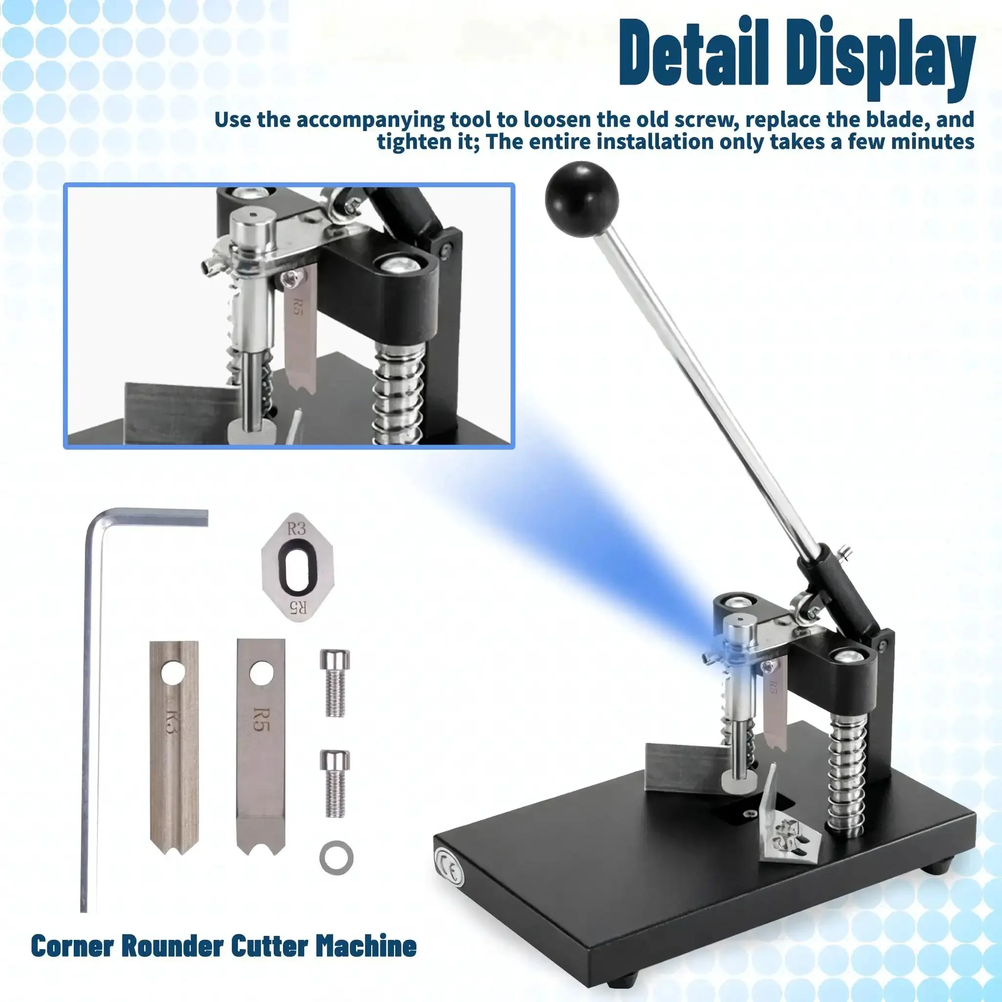 R3 And R5 Corner Rounder Blade Set For Manual Corner Rounder Cutter Machine Two Upper Blades And One Bottom Blade Replacement Heavy Duty Die Punch For Foam Core PVC Card Stock And Paper - Image 5