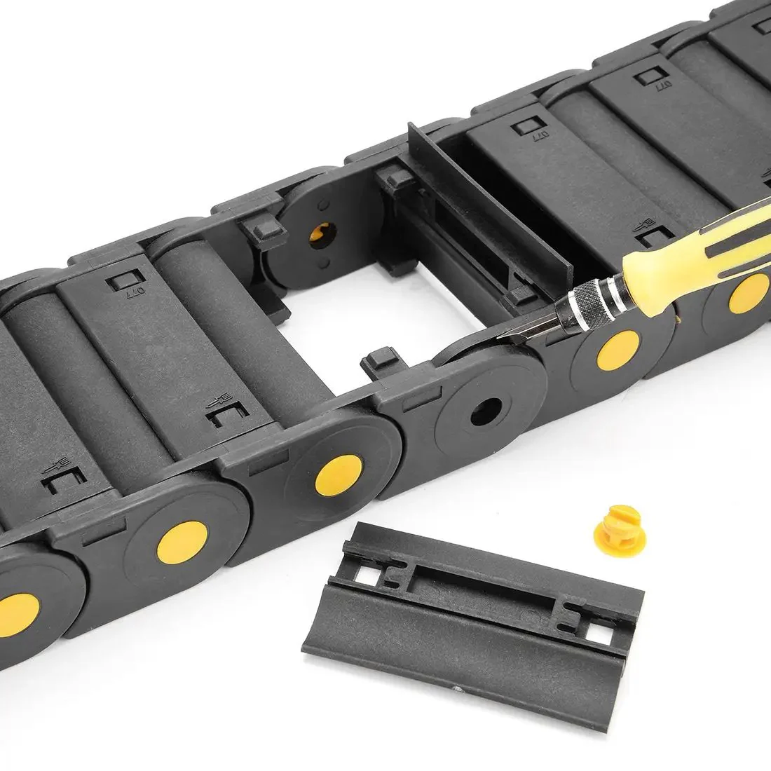 R55 25mm By 77mm Plastic Cable Drag Chain Wire Carrier With Openable Cover Closed Type 1 Meter Long Low Noise Wear Resistant Linkable For Robotics CNC And Industrial Machinery - Image 4