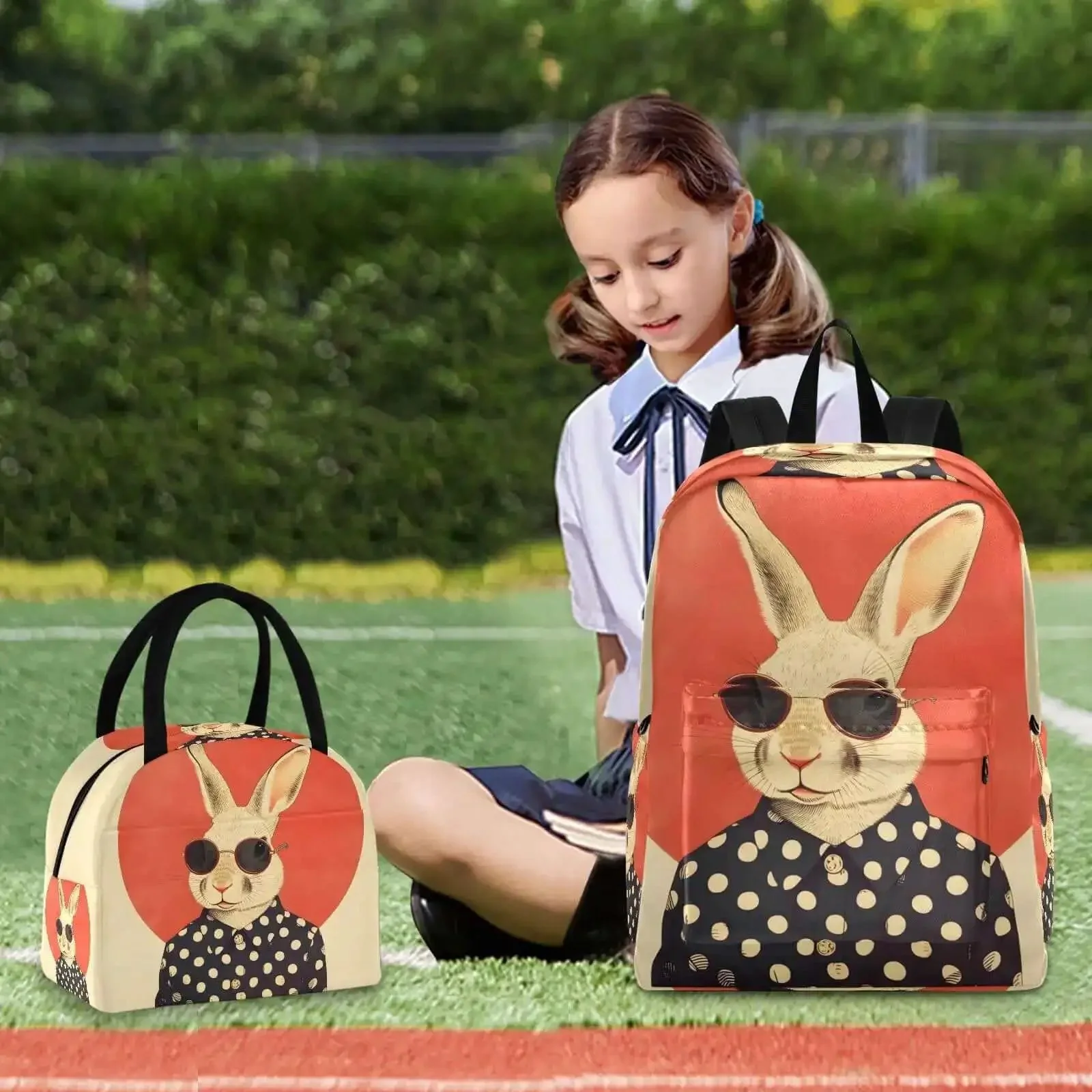 Rabbit Sunglass Moon Backpack With Insulated Cooler Lunch Box, Lightweight 15.6 Inch Laptop Daypack For Women And Men, Water Resistant Travel Book Bag For Work Or School, Scratch Resistant Nylon - Image 2