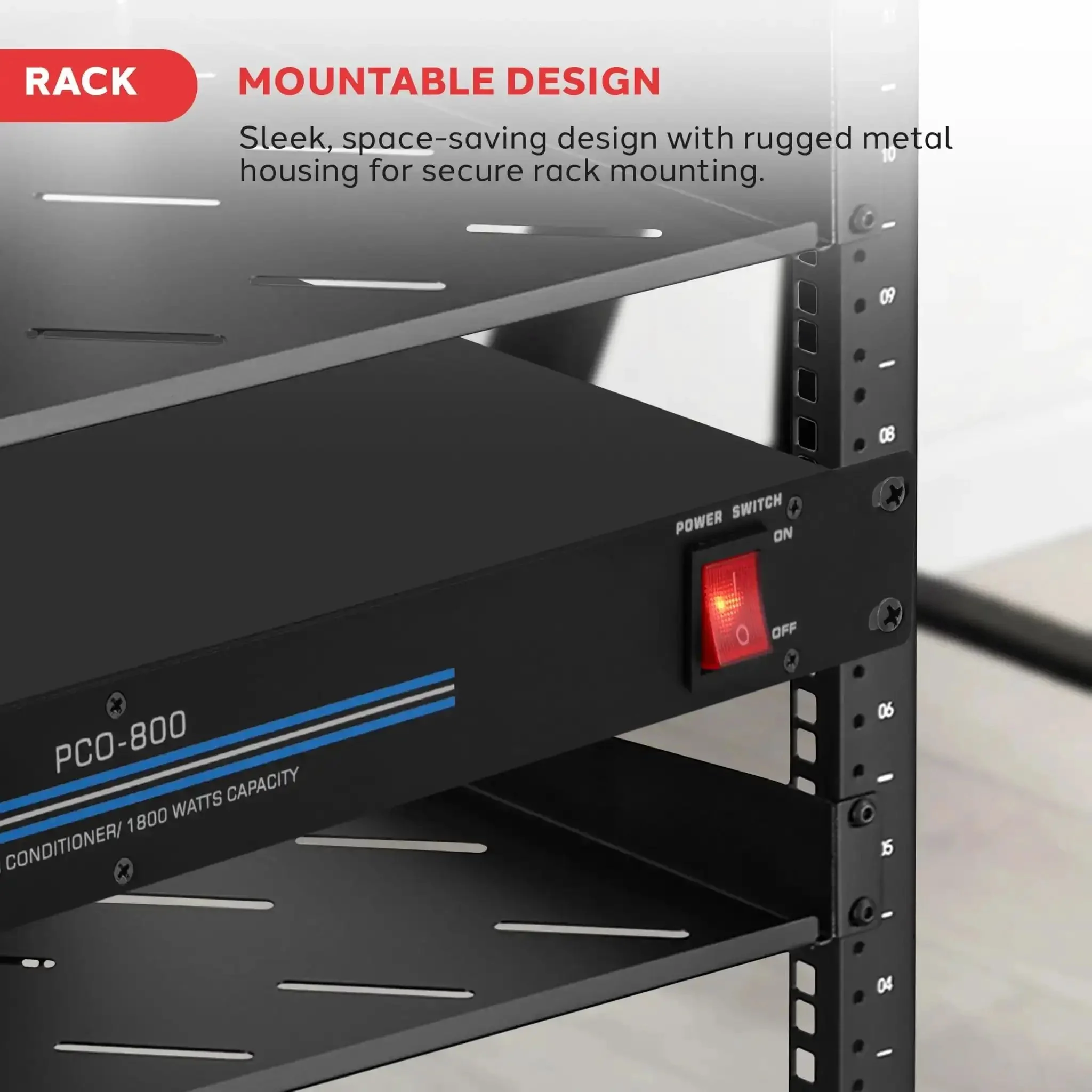 Rack Mount Power Conditioner With 1800W Capacity, 8 Outlets, 19 Inch Enclosure, Surge Protection And Noise Suppression For Studio Gear, Heavy Duty Pro Audio Power Strip For AV Setups, Rear Panel Circuit Breaker - Image 3