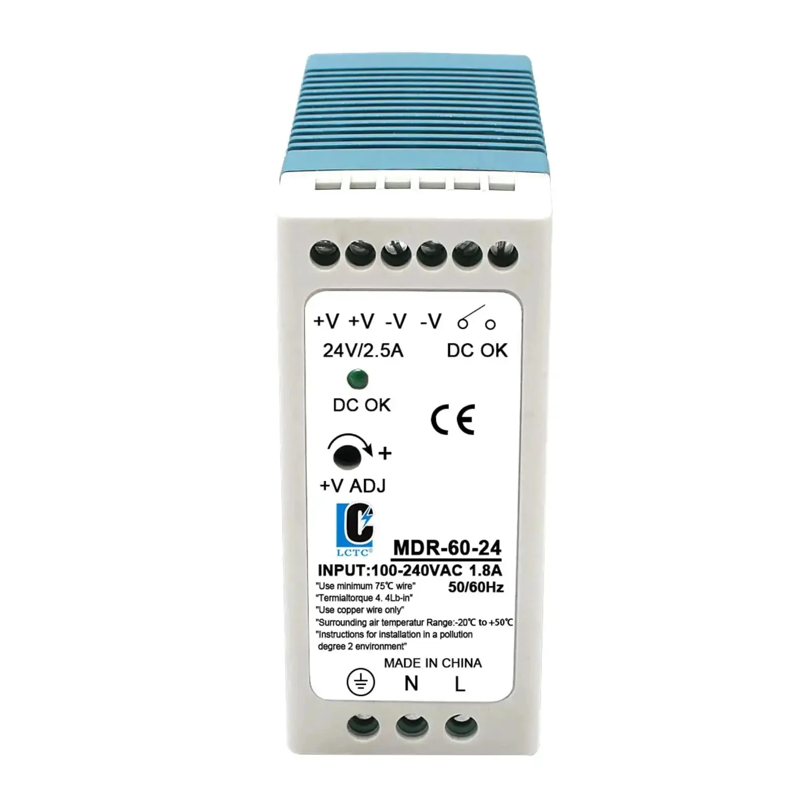 Rail Mount 24V DC Switching Power Supply, 60W, Quick Install, Plug And Play Ready, Input 100-240VAC, Output 24V DC At 2.5A, 50/60Hz, Rugged Industrial Power For Distribution Boxes And Control Panels - Image 5