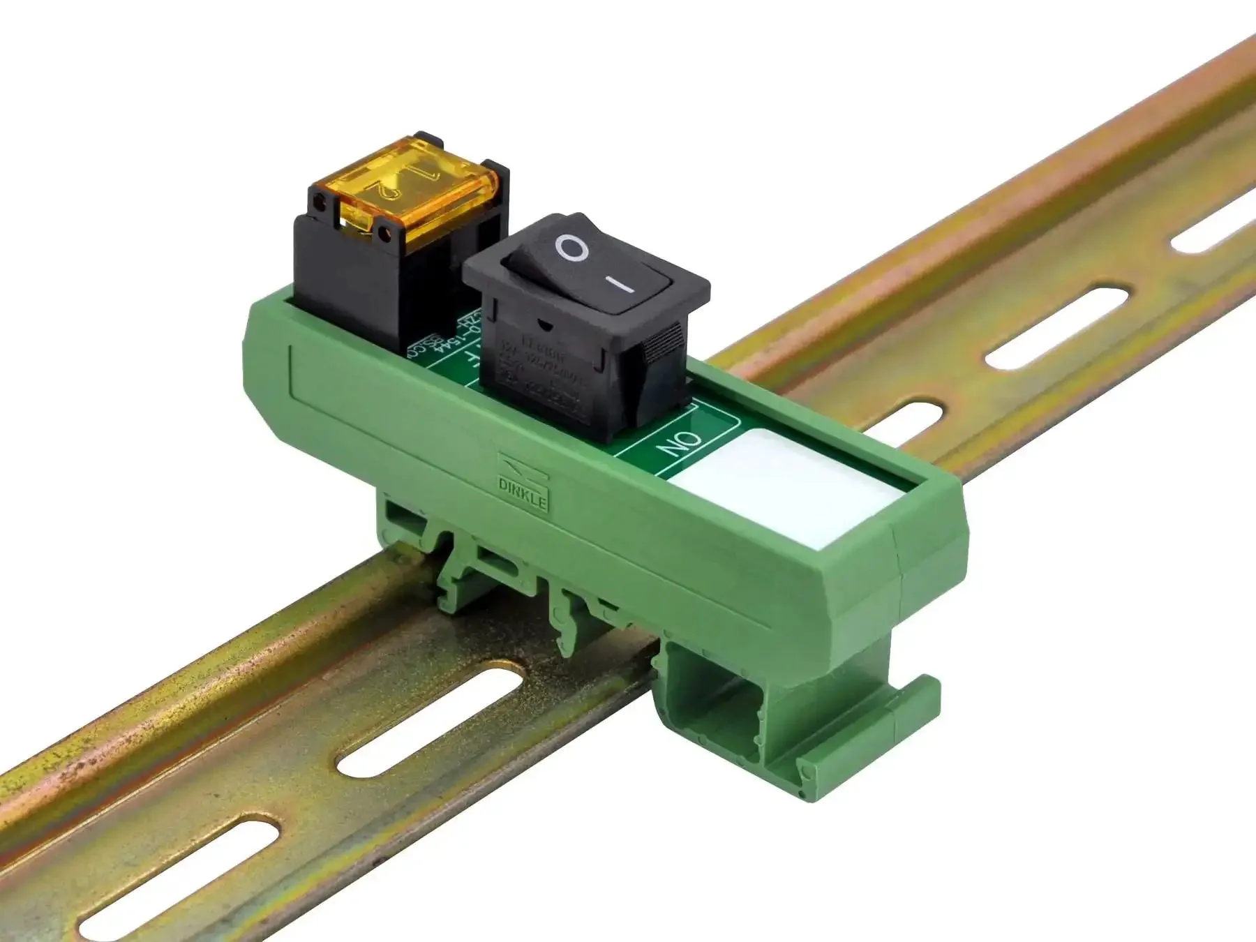 Rail Mount Rocker Switch Module For 10 Amp Power, Compatible With 250VAC Or 50VDC, One Channel, Easy On Off Rocker, Removable Cover, Metric M3 Screw Compatible, 7.62mm Pitch, Vinyl Insulated Spade Connectors, Supports 16 To 14 AWG Cables - Image 2