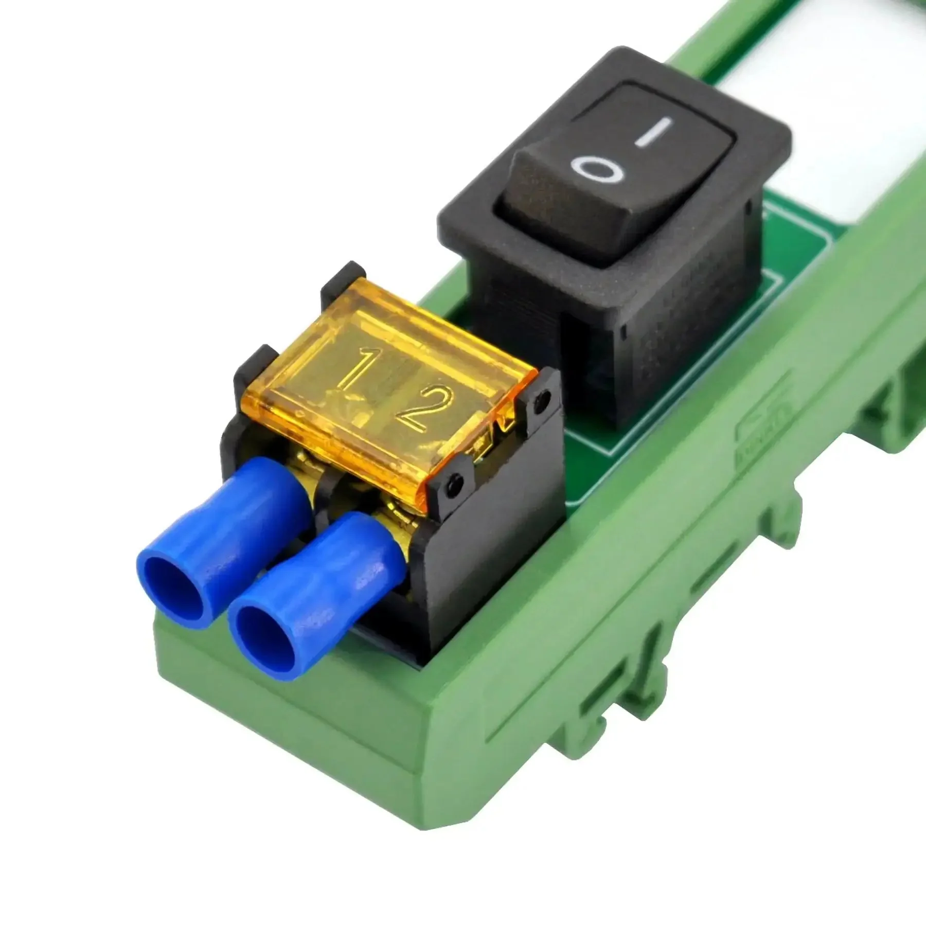 Rail Mount Rocker Switch Module For 10 Amp Power, Compatible With 250VAC Or 50VDC, One Channel, Easy On Off Rocker, Removable Cover, Metric M3 Screw Compatible, 7.62mm Pitch, Vinyl Insulated Spade Connectors, Supports 16 To 14 AWG Cables - Image 4