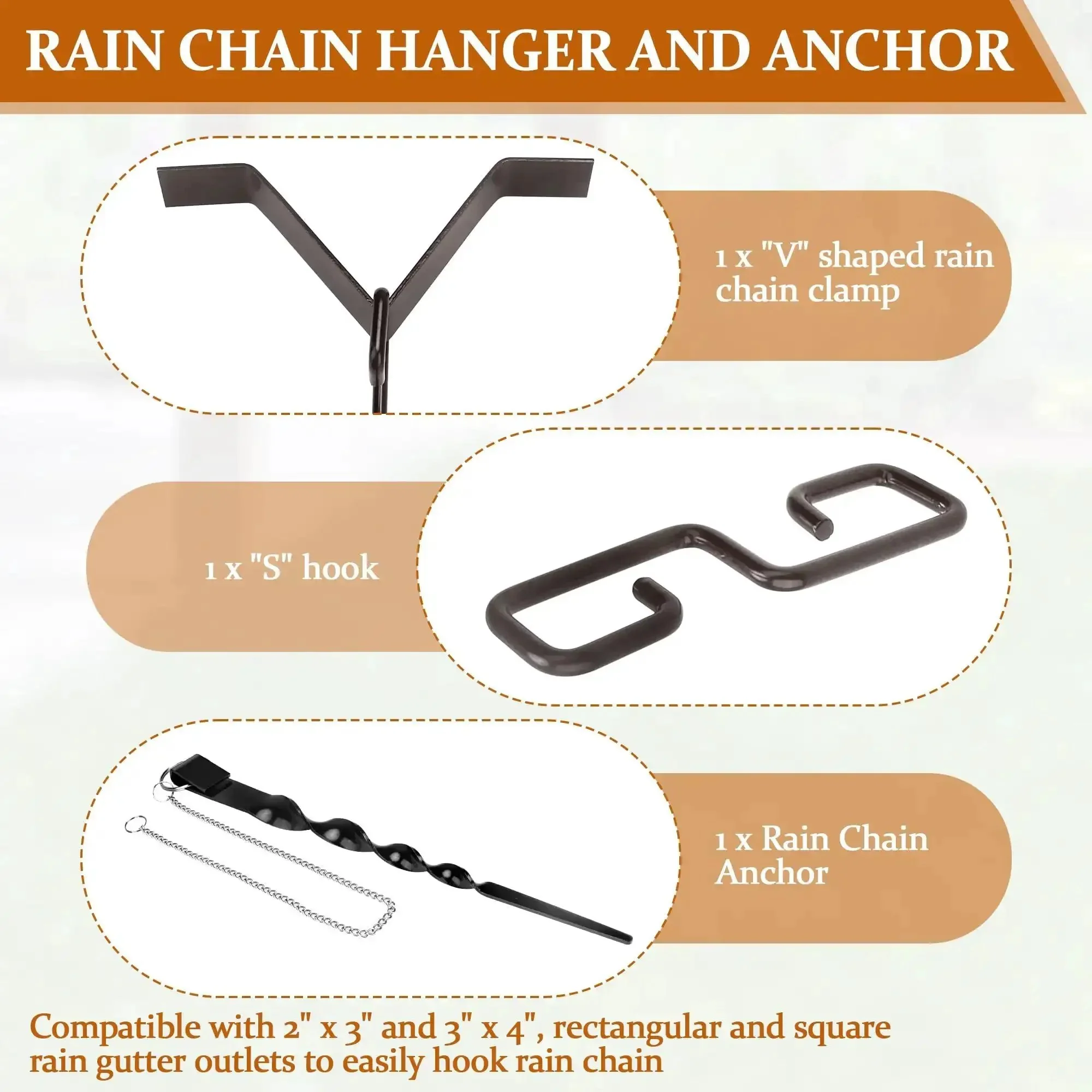 Rain Chain Hanger and Ground Anchor Kit for Outdoor Garden Rain Chains Copper Chain Clip and Stake Set to Stop Sway Reduce Splash and Improve Water Flow with Easy Roof Outlet Attachment - Image 6